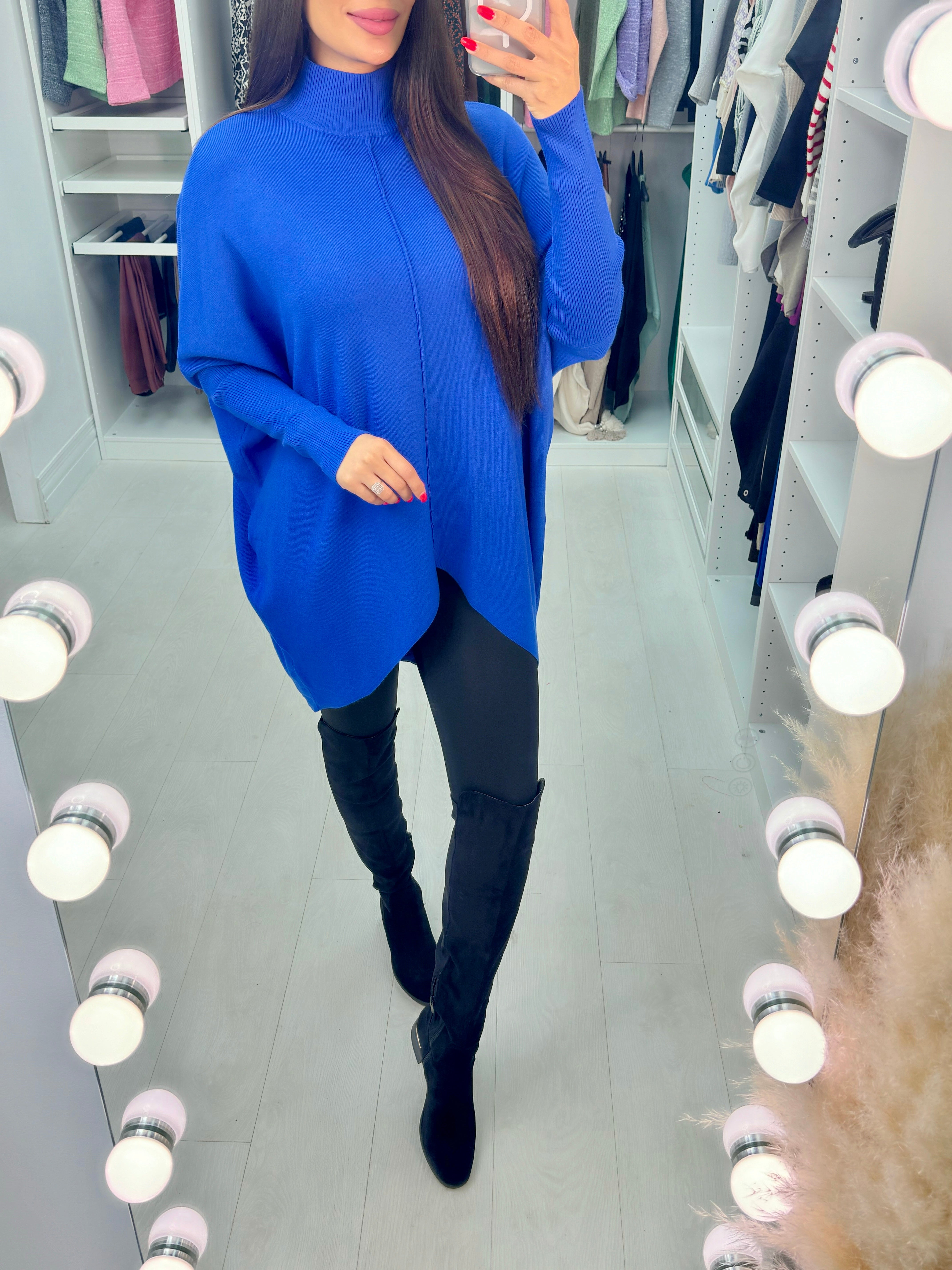 Danya Oversized Ribbed High Neck Dipped Hem Knit Jumper