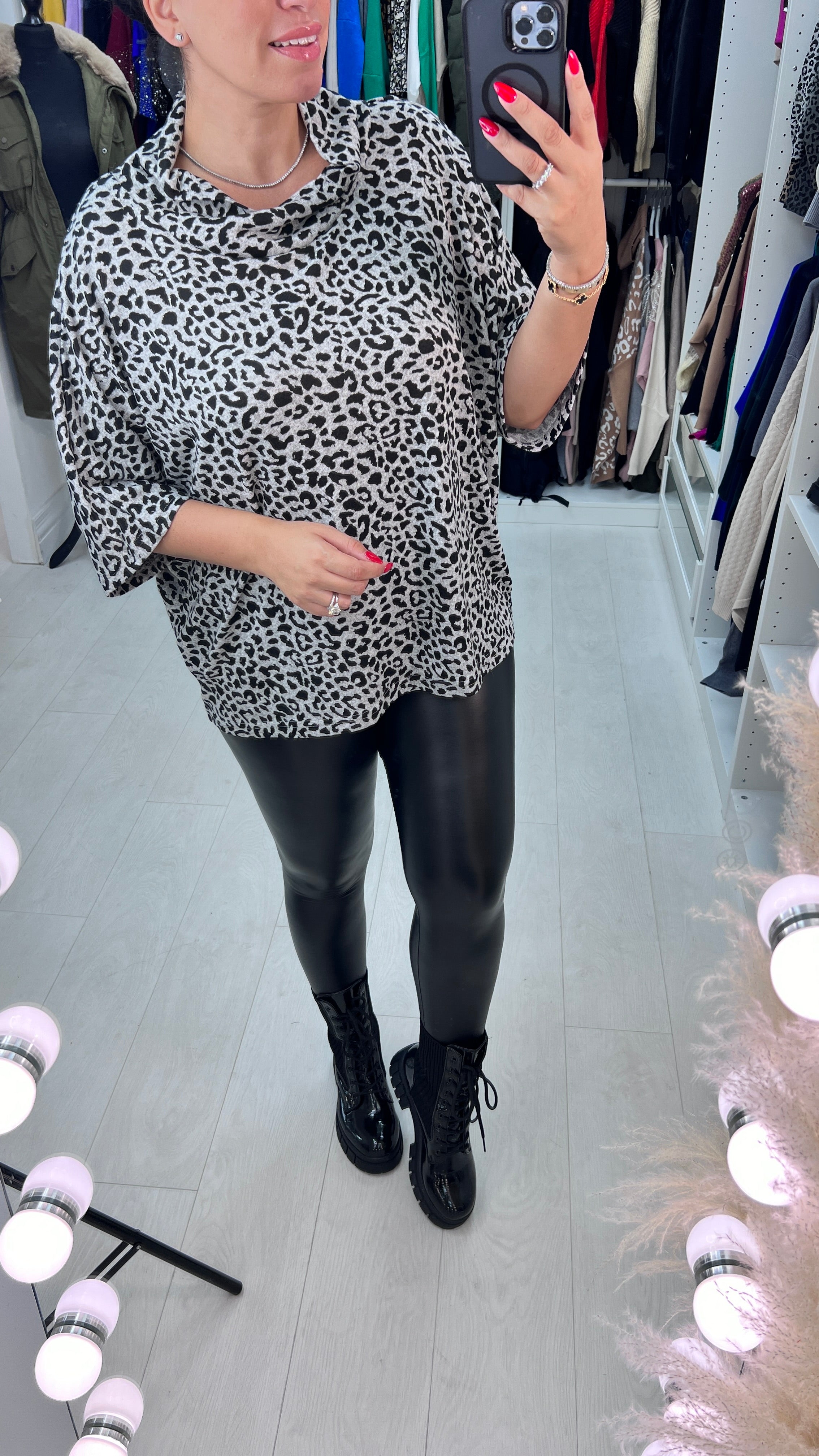 Elsa Leopard Print Cowl Neck Fine Knit Jumper