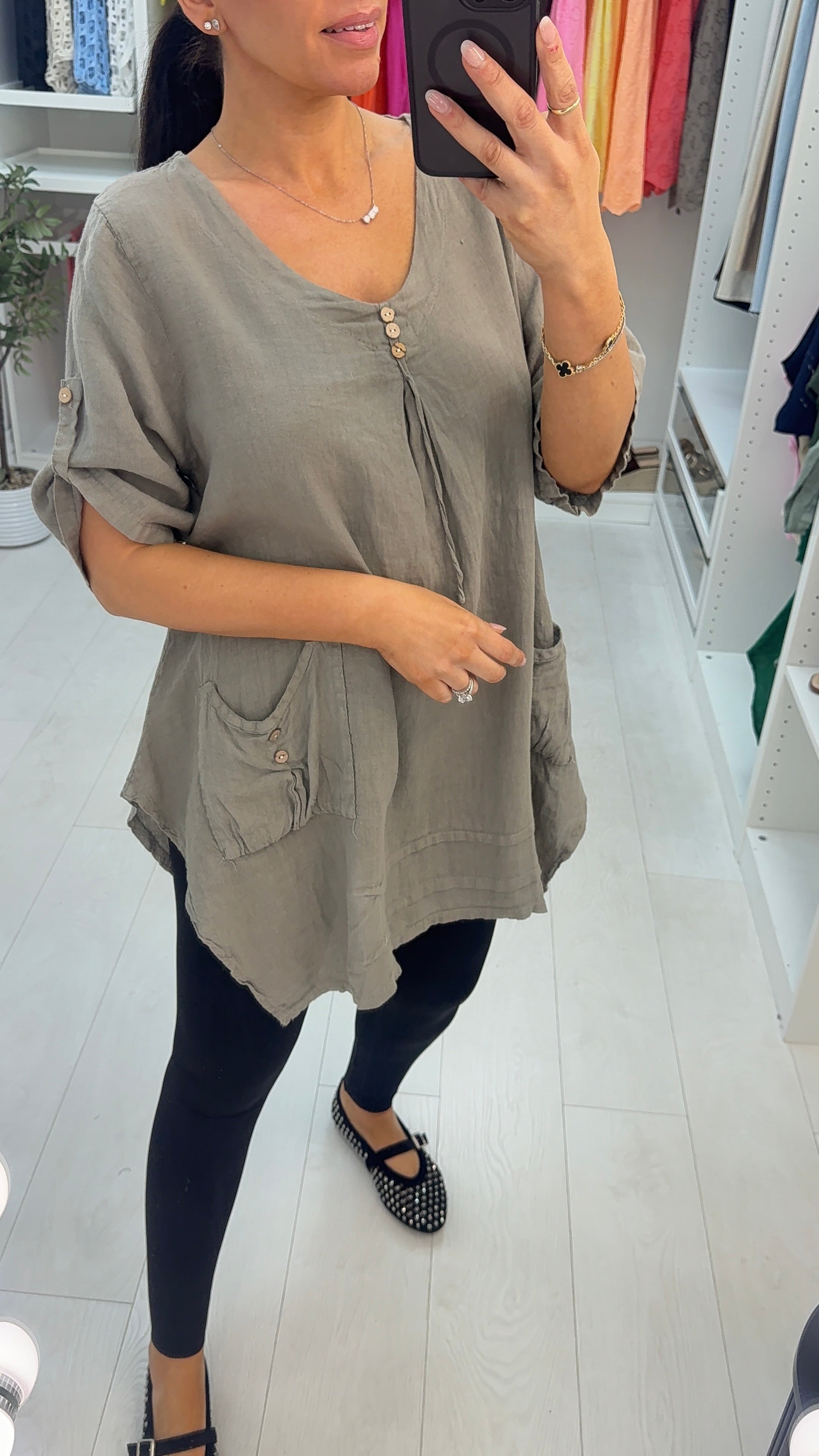 Halie Plain Asymmetric Hem Longline Linen Top