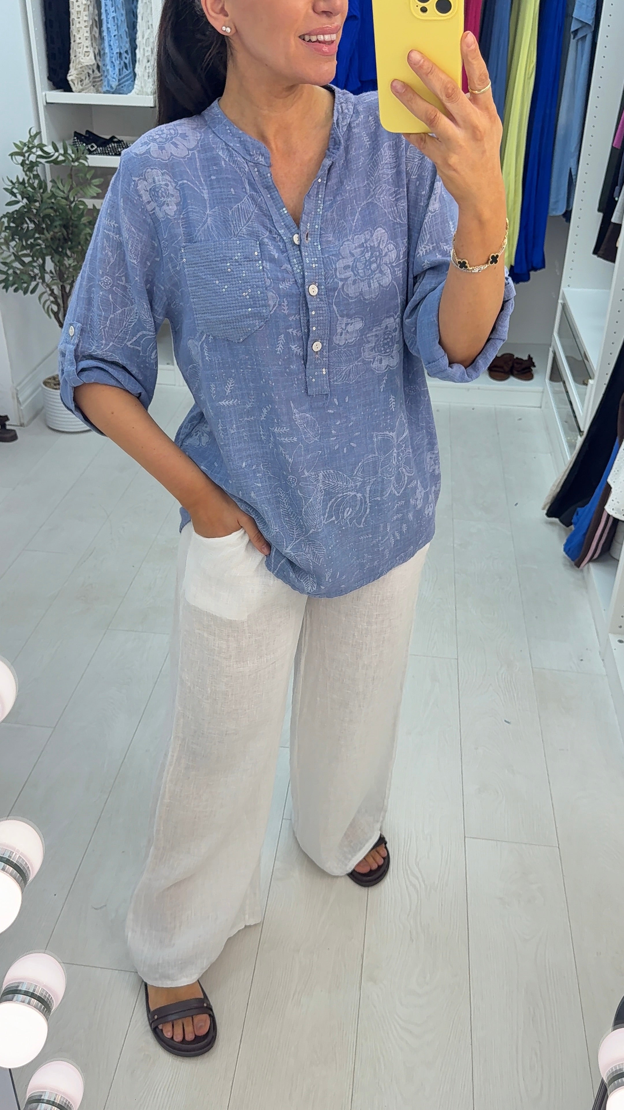 Tanyah Floral Embellished V Neck Top