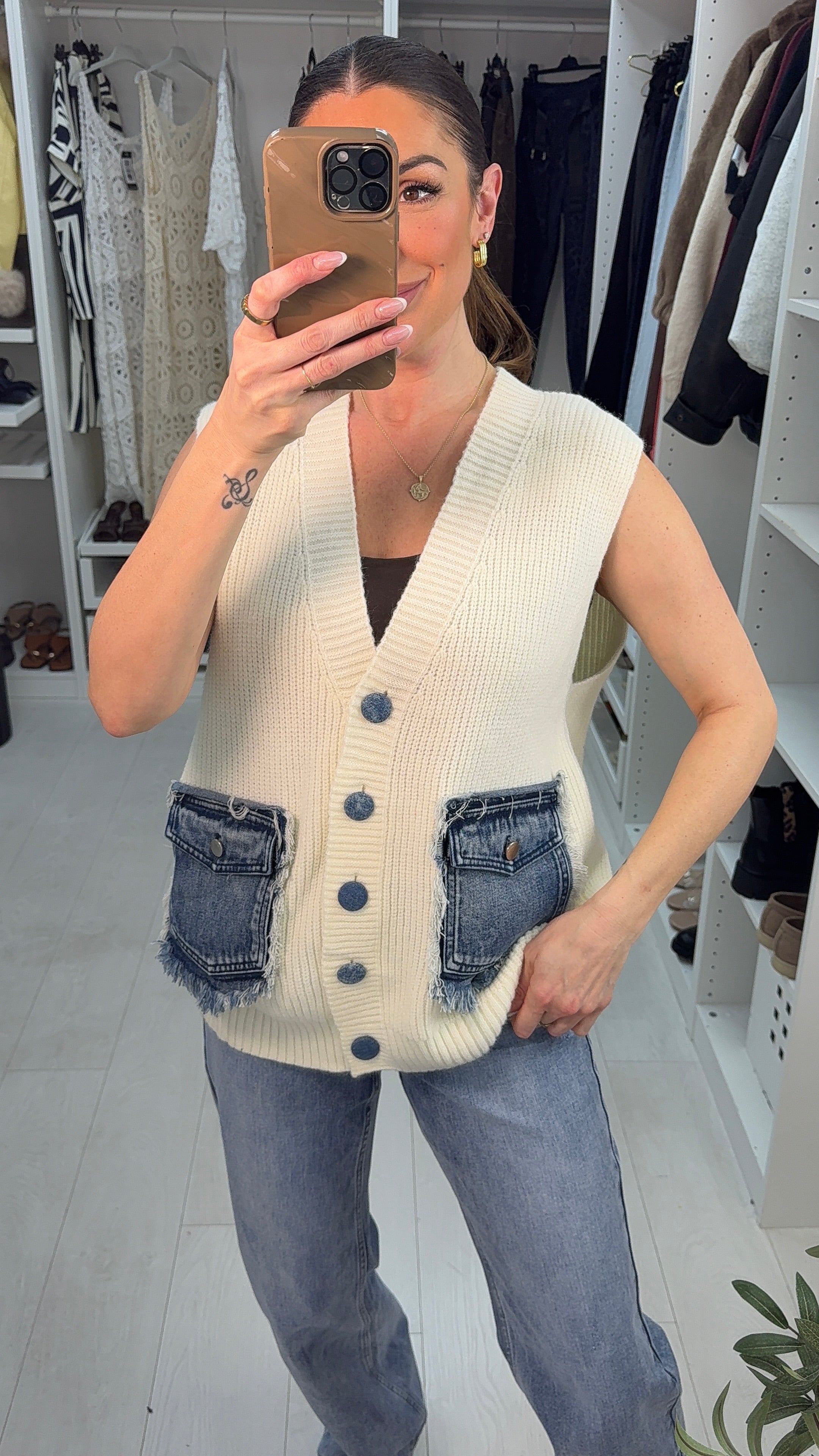 Jemina Denim Pocket Detailed Sleeveless Jumper