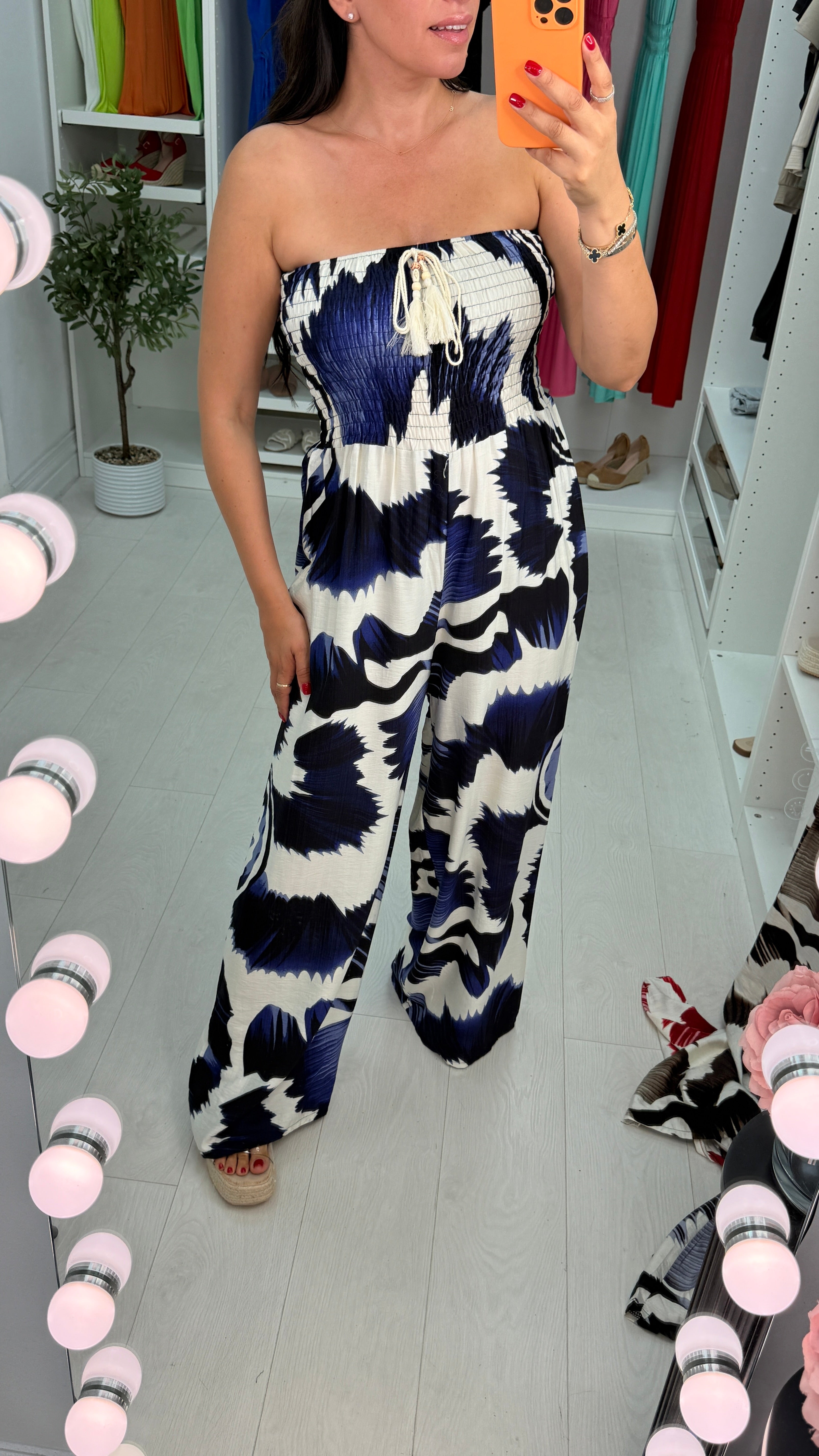 Mirabel Abstract Print Elasticated Bust Bandeau Jumpsuit