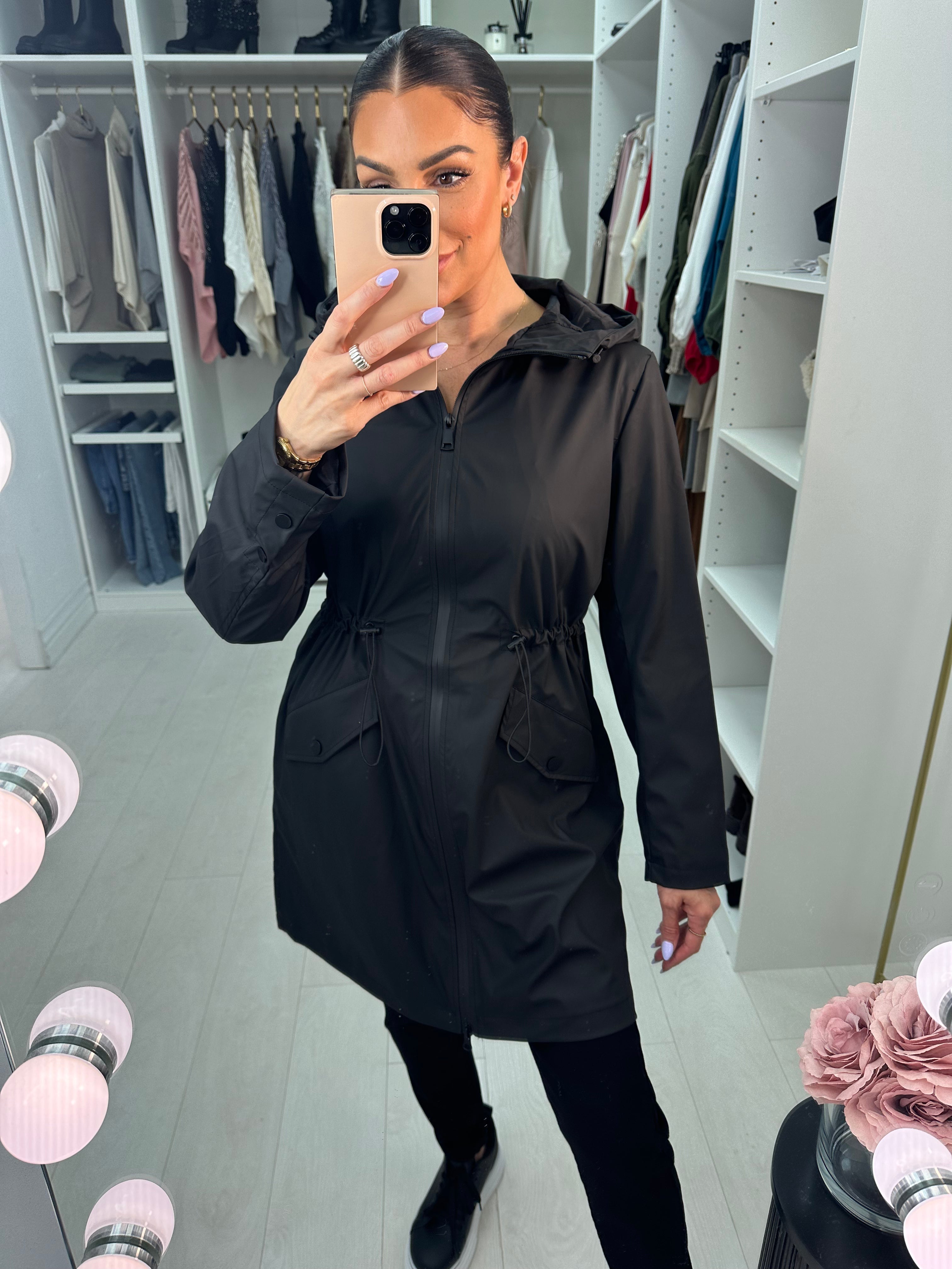 Benita Longline Zip Front Hooded Raincoat