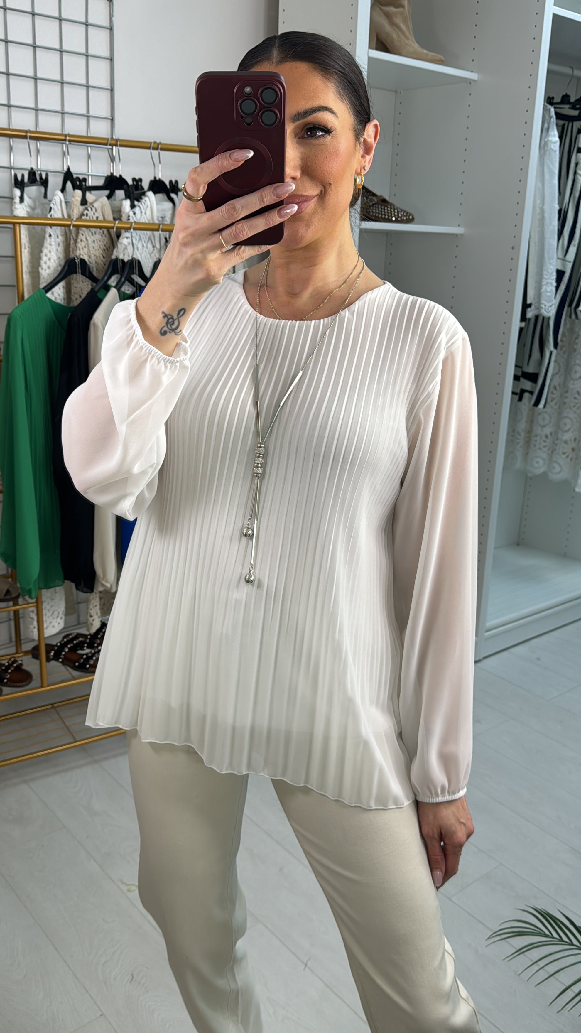 Bracco Chiffon Pleated Necklace Top