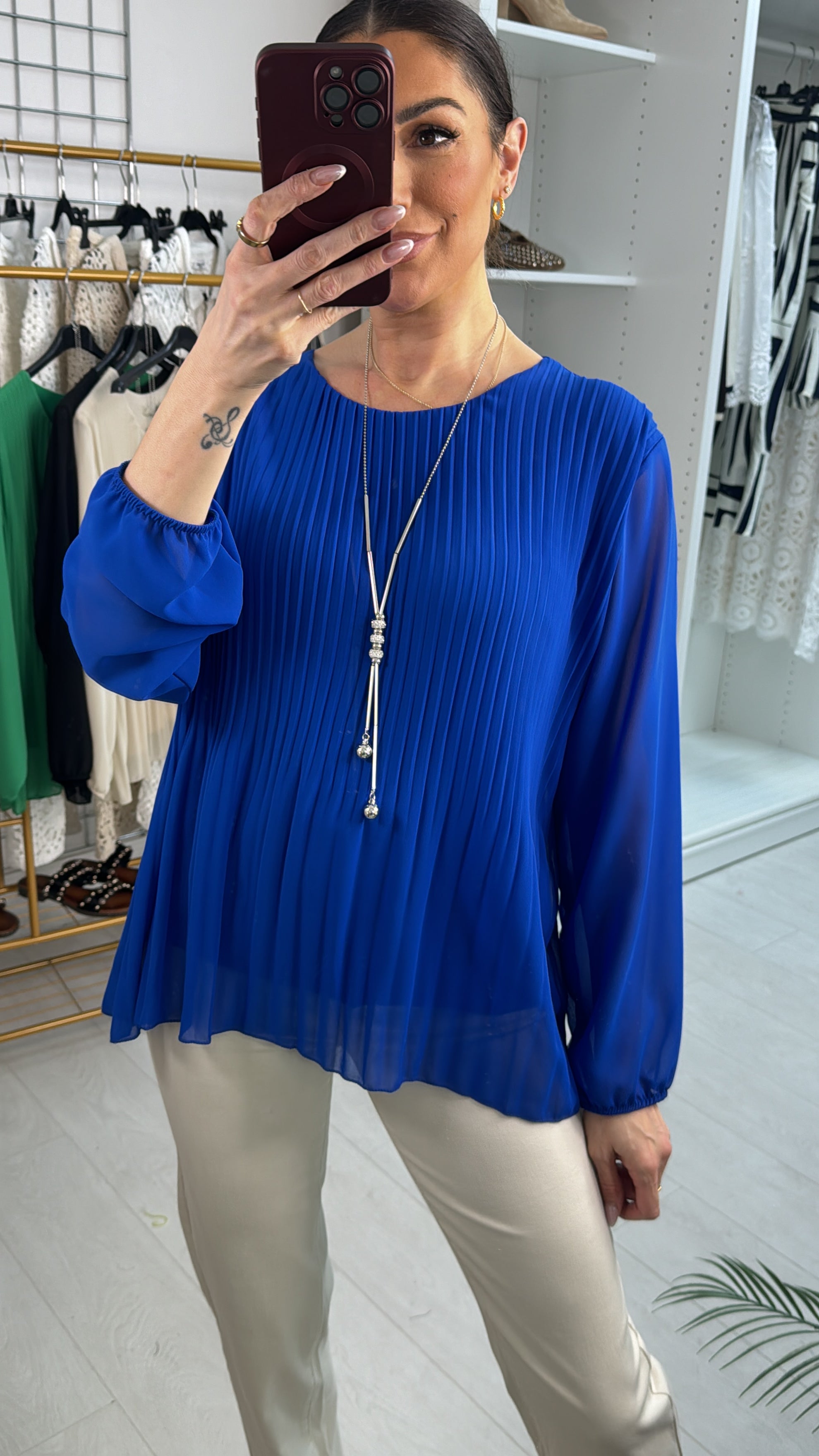 Bracco Chiffon Pleated Necklace Top