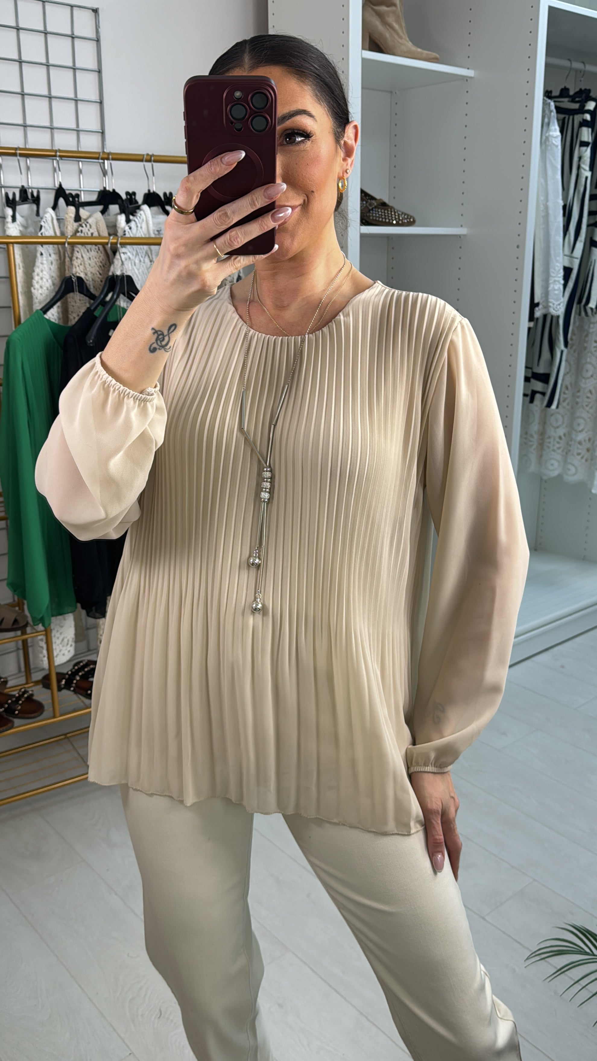 Bracco Chiffon Pleated Necklace Top