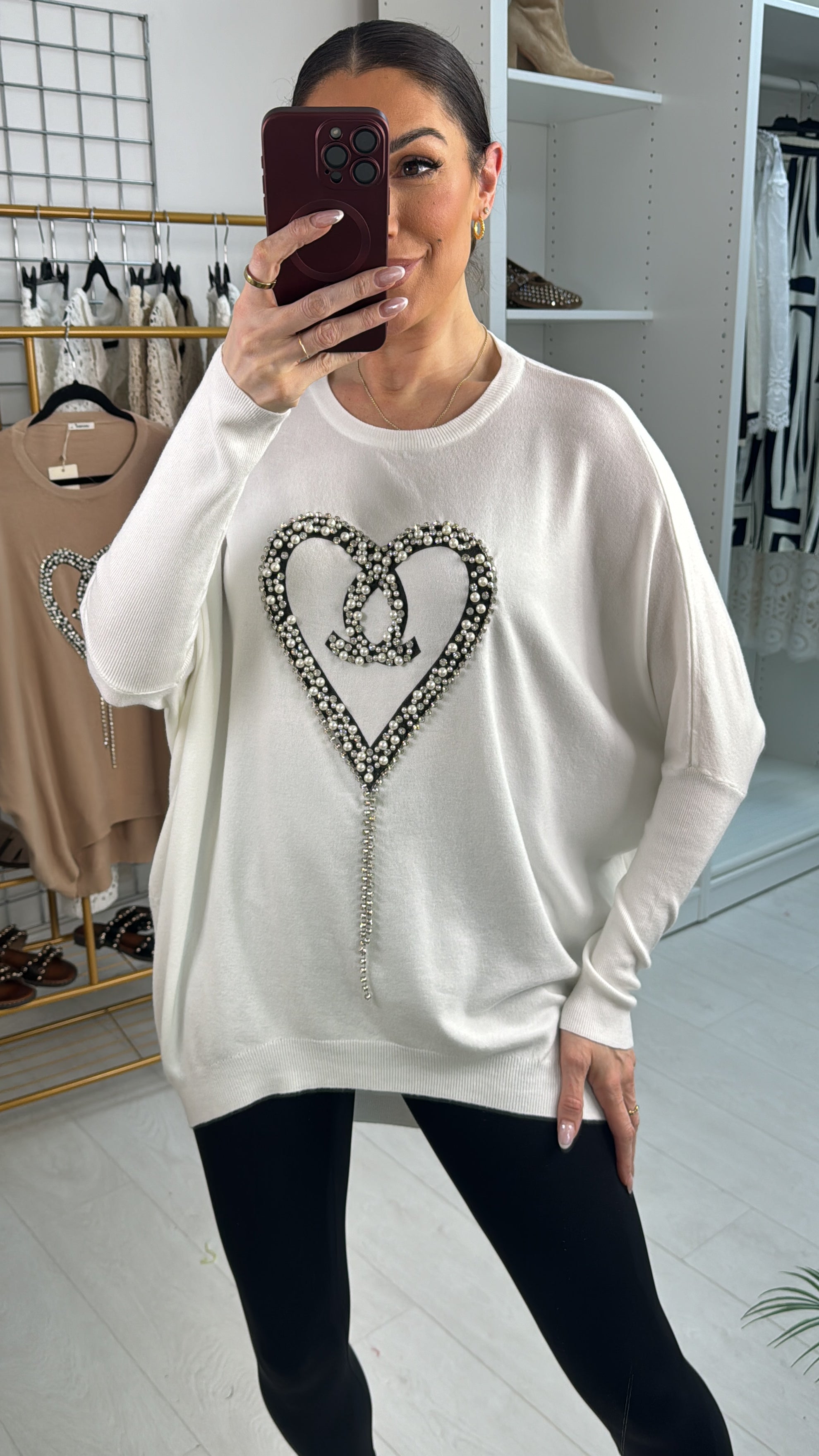 Jona Diamante & Pearl Heart Detailed Knitted Jumper