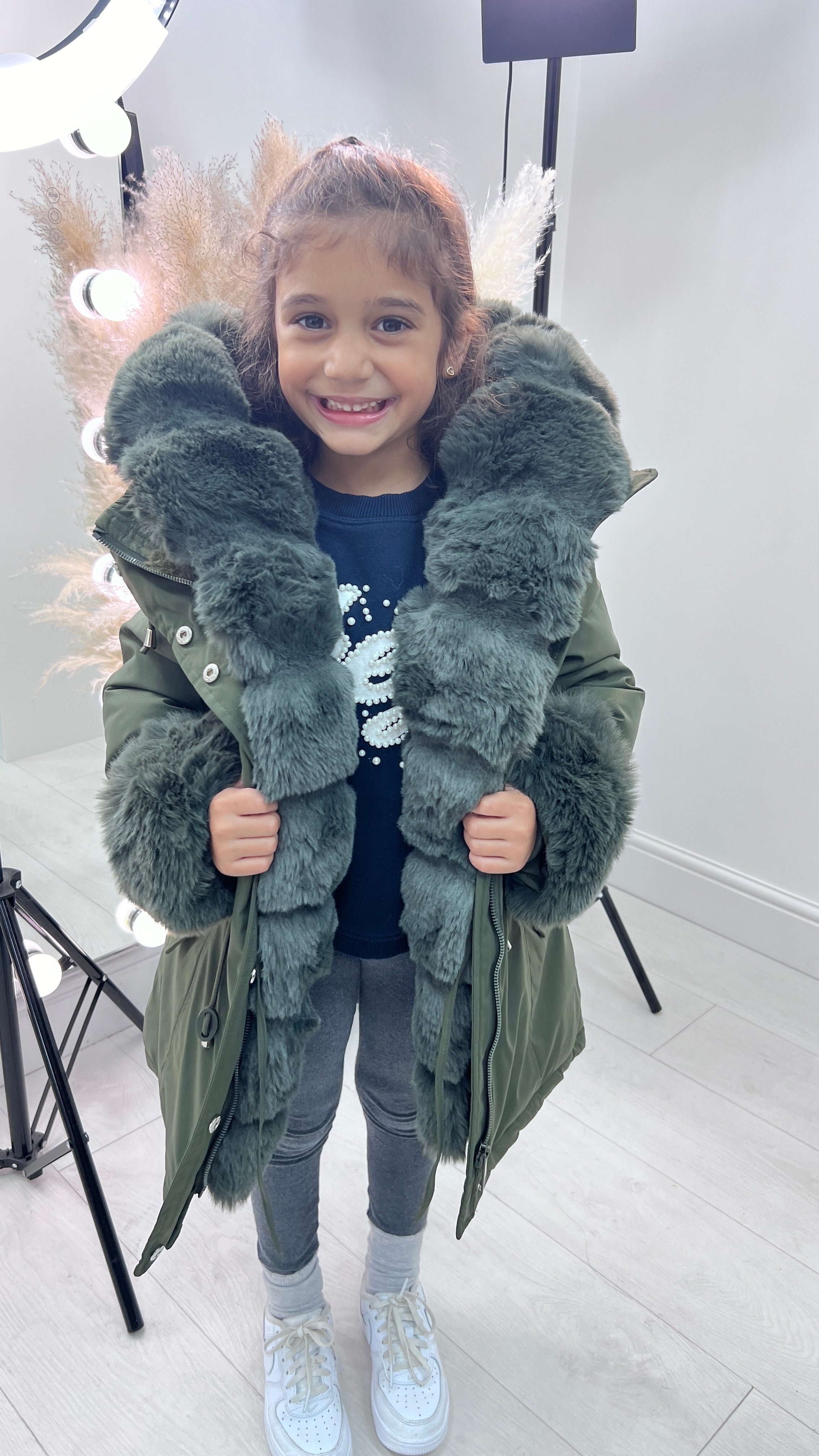Jaya Khaki KIDS Faux Fur Hooded Toggle Coat