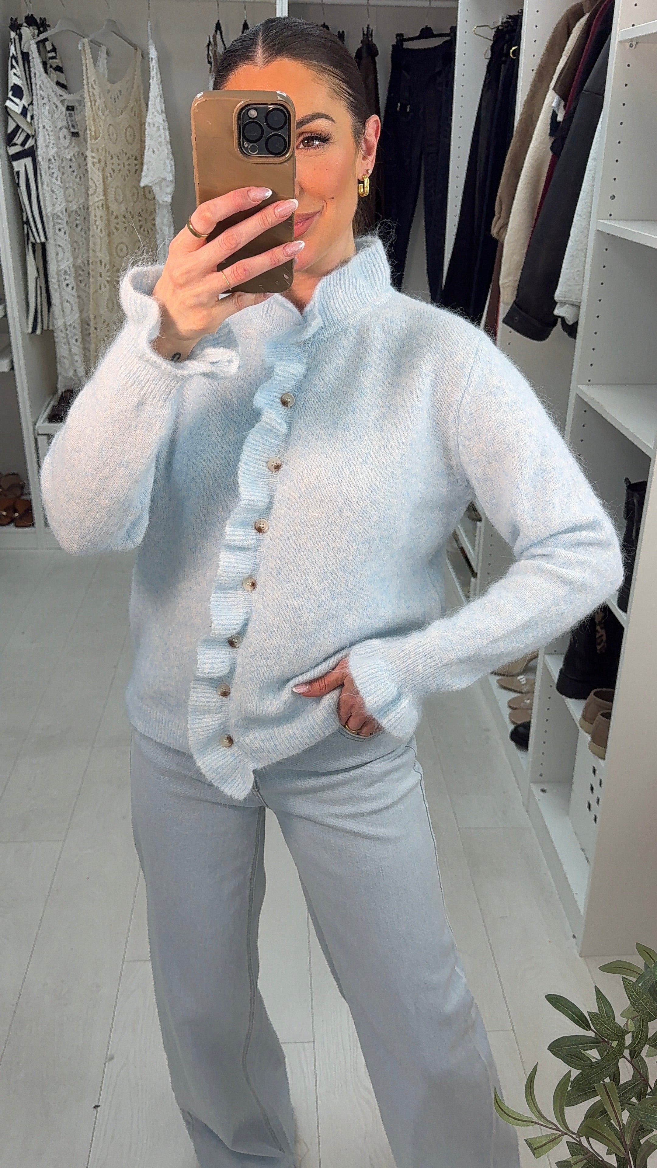 Evia Frill Trim Front Button Super Soft Jumper