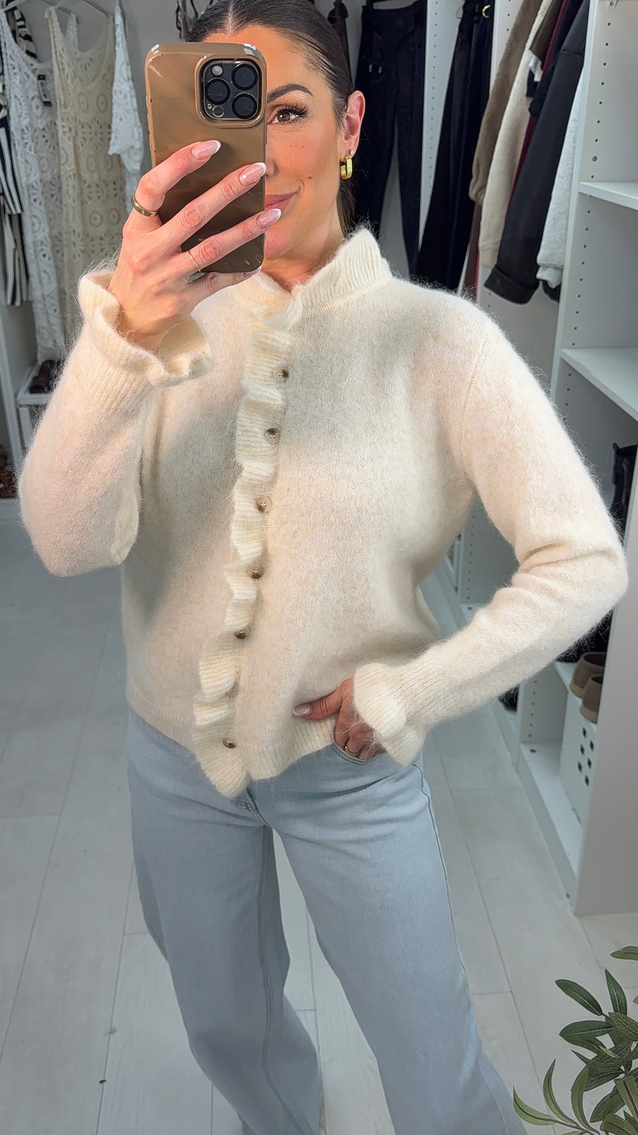 Evia Frill Trim Front Button Super Soft Jumper