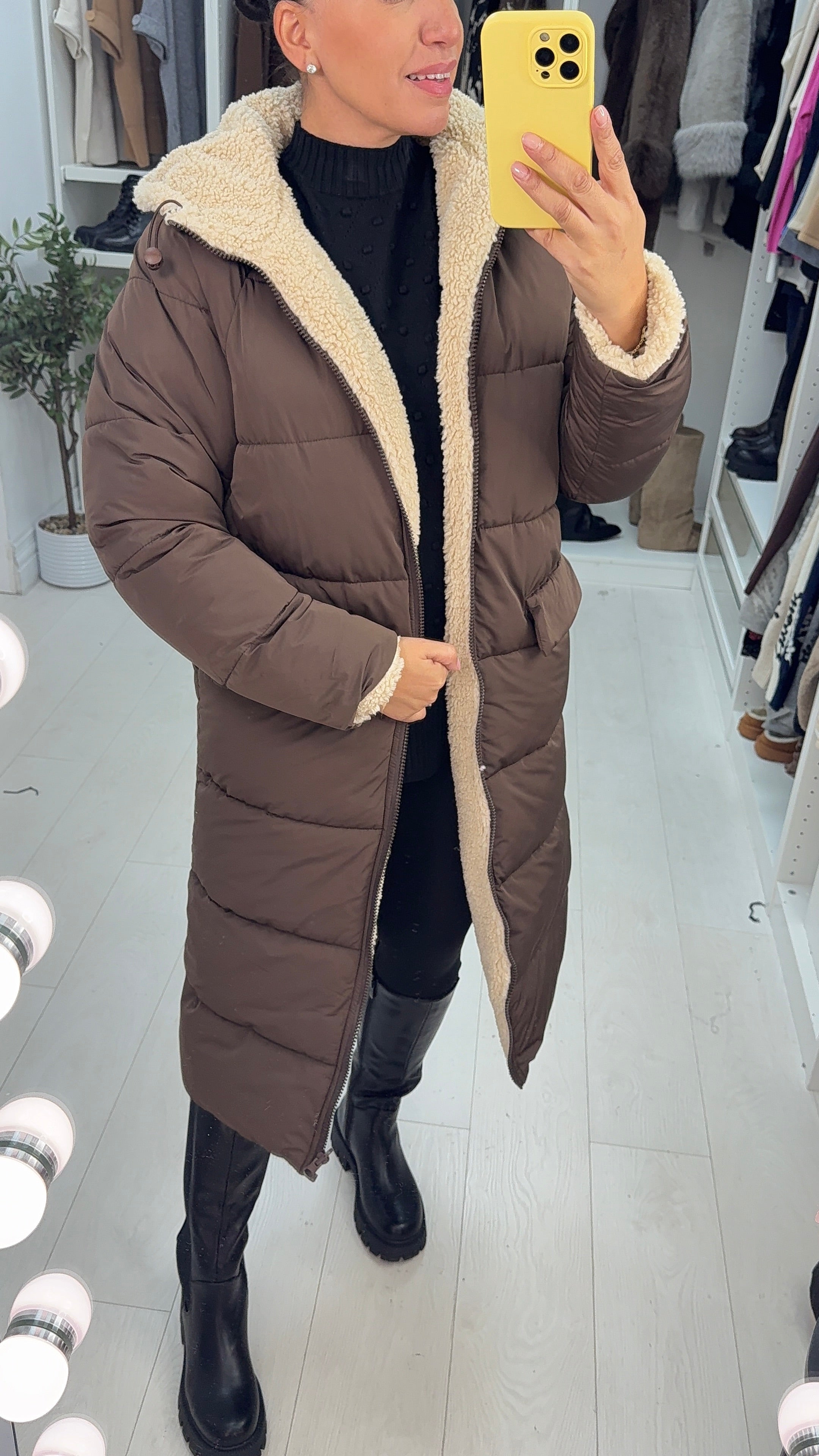 Nina Teddy & Puffer Reversible Longline Coat