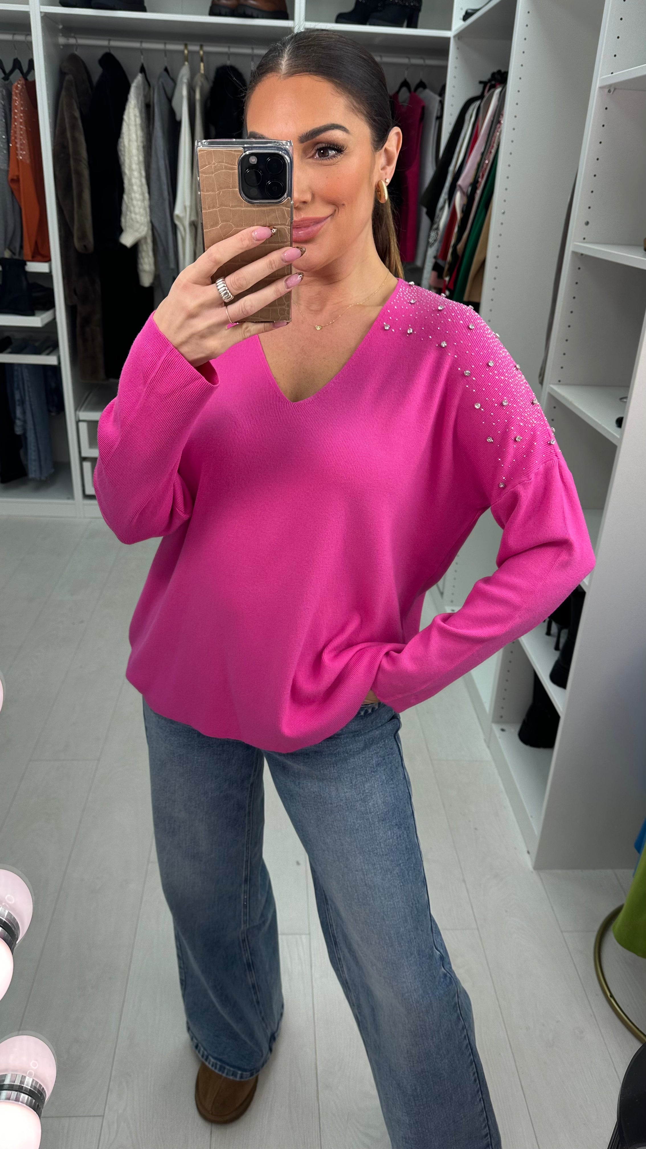 Paloma Embellished V Neck Knit Jumper