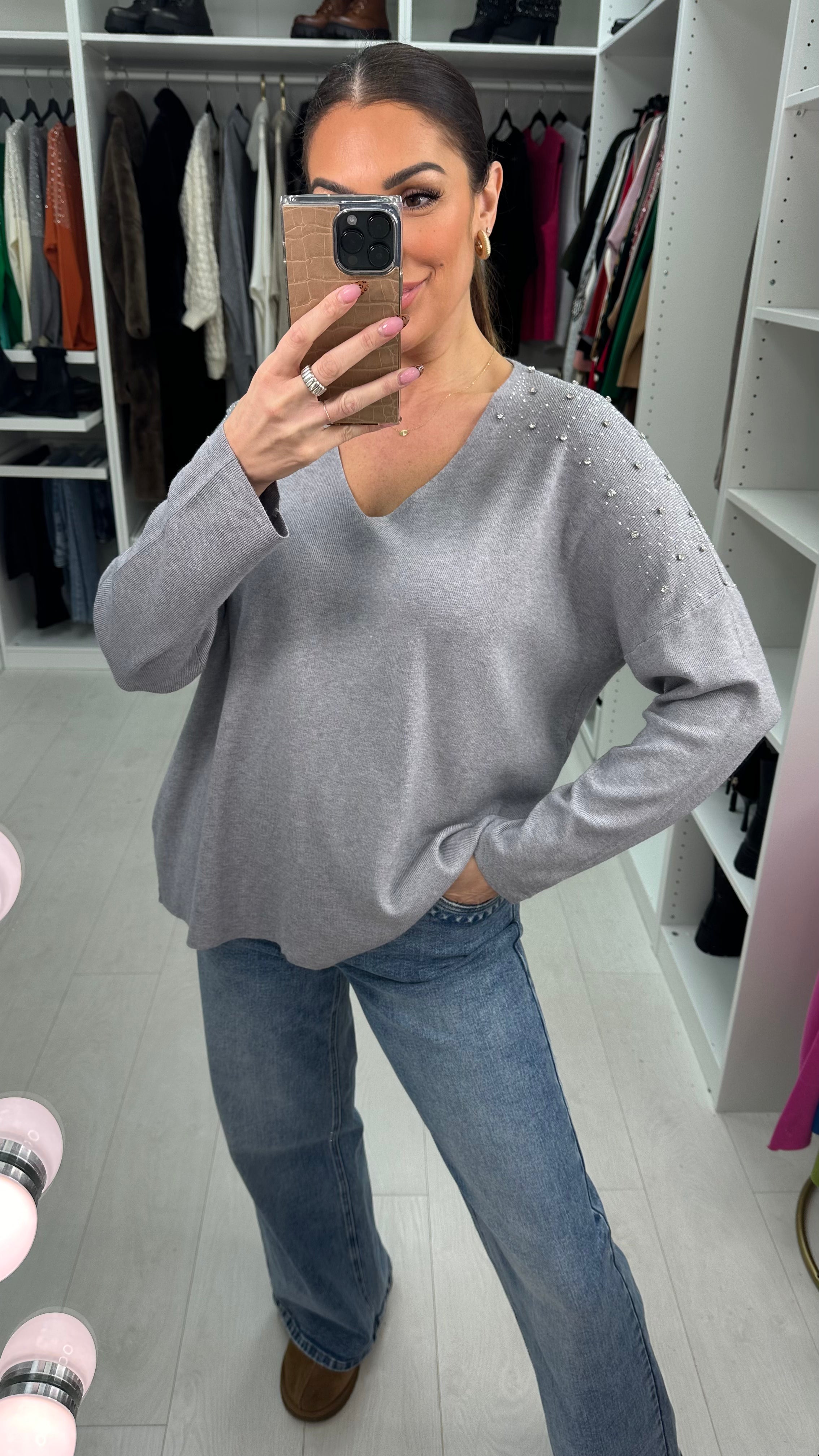 Paloma Embellished V Neck Knit Jumper