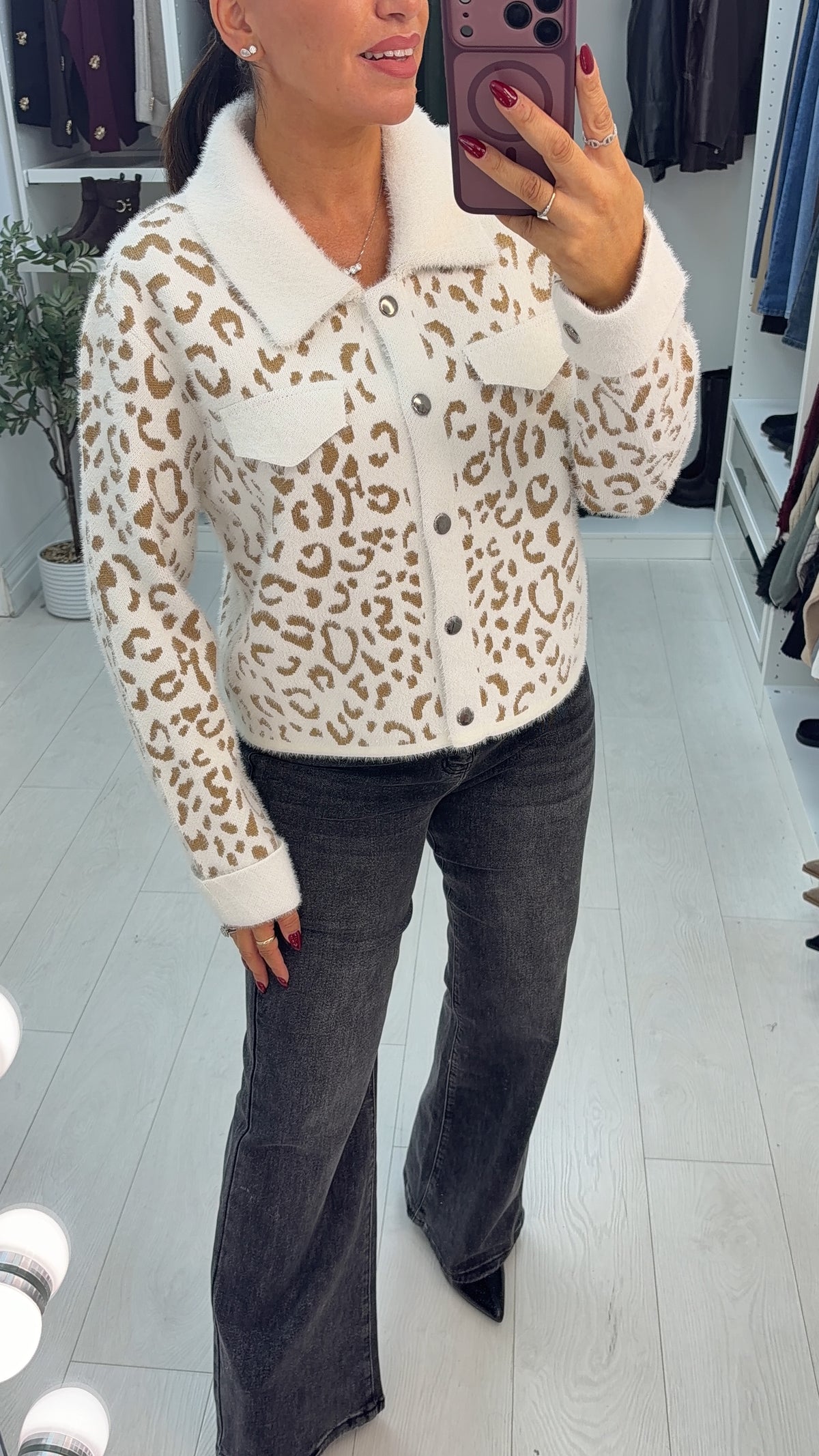 Demilla Leopard Print Fluffy Cardi Jacket