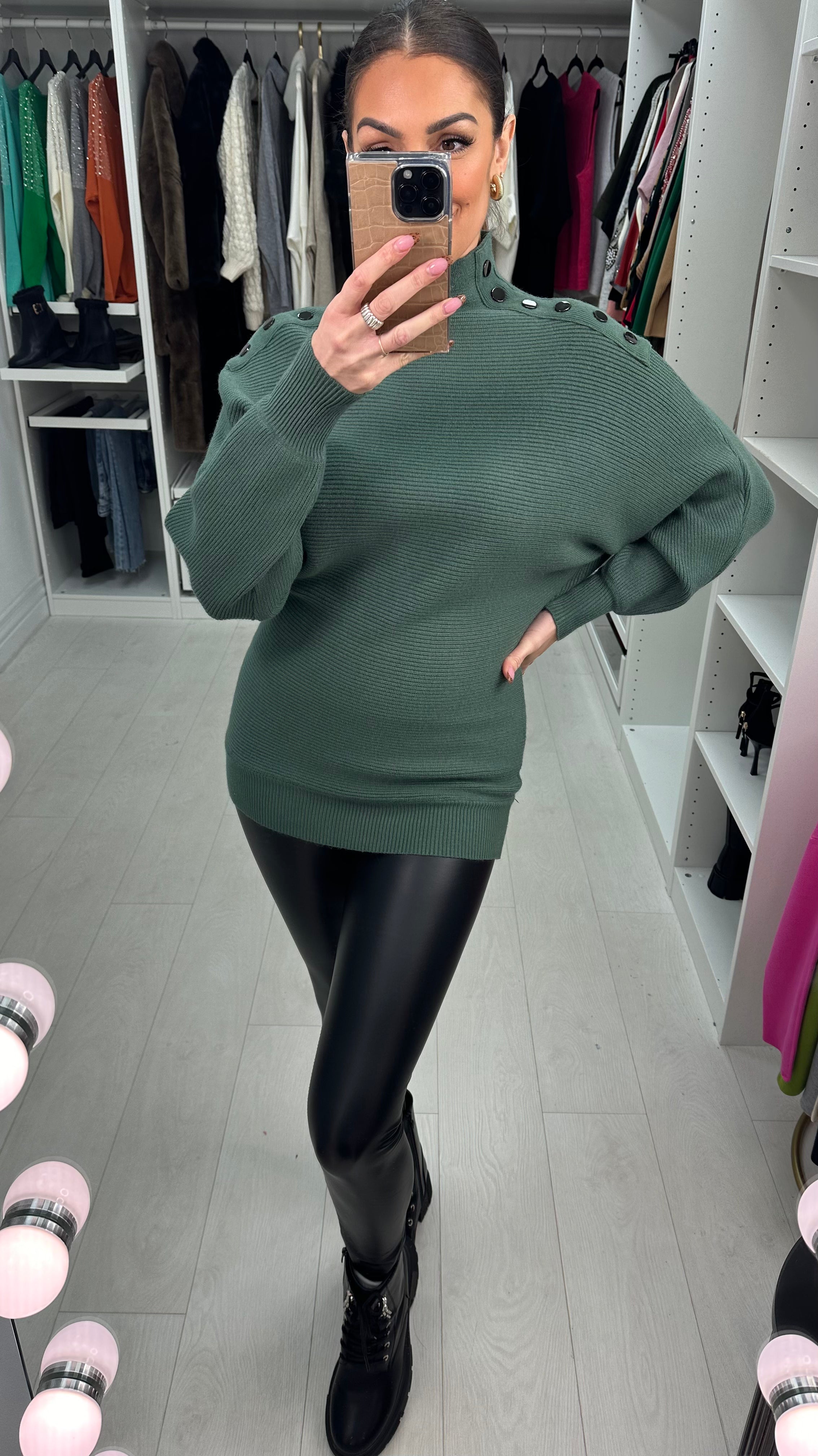 Tamzyn High Neck Button Shoulder Detail Knit Jumper