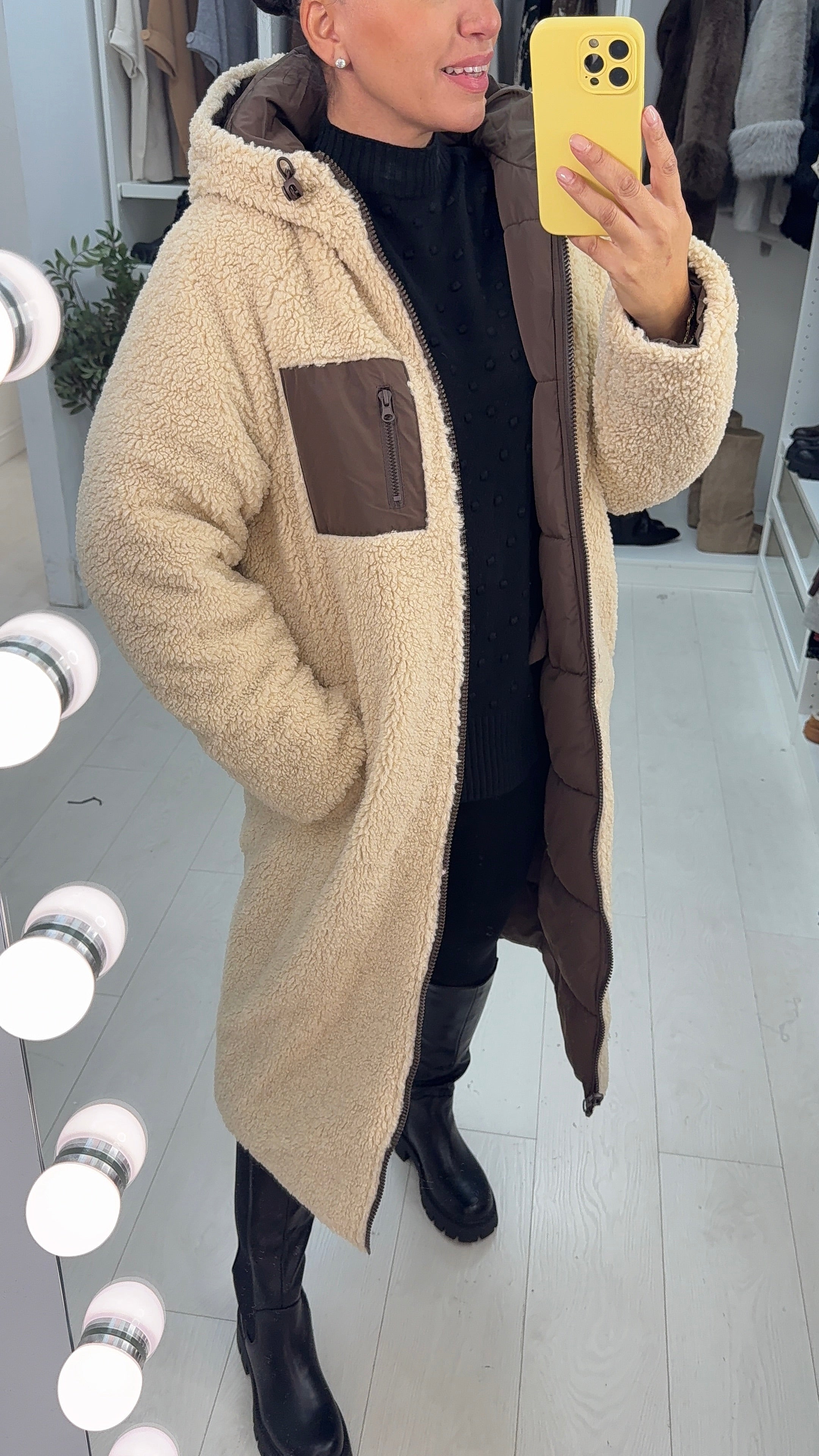 Nina Teddy & Puffer Reversible Longline Coat