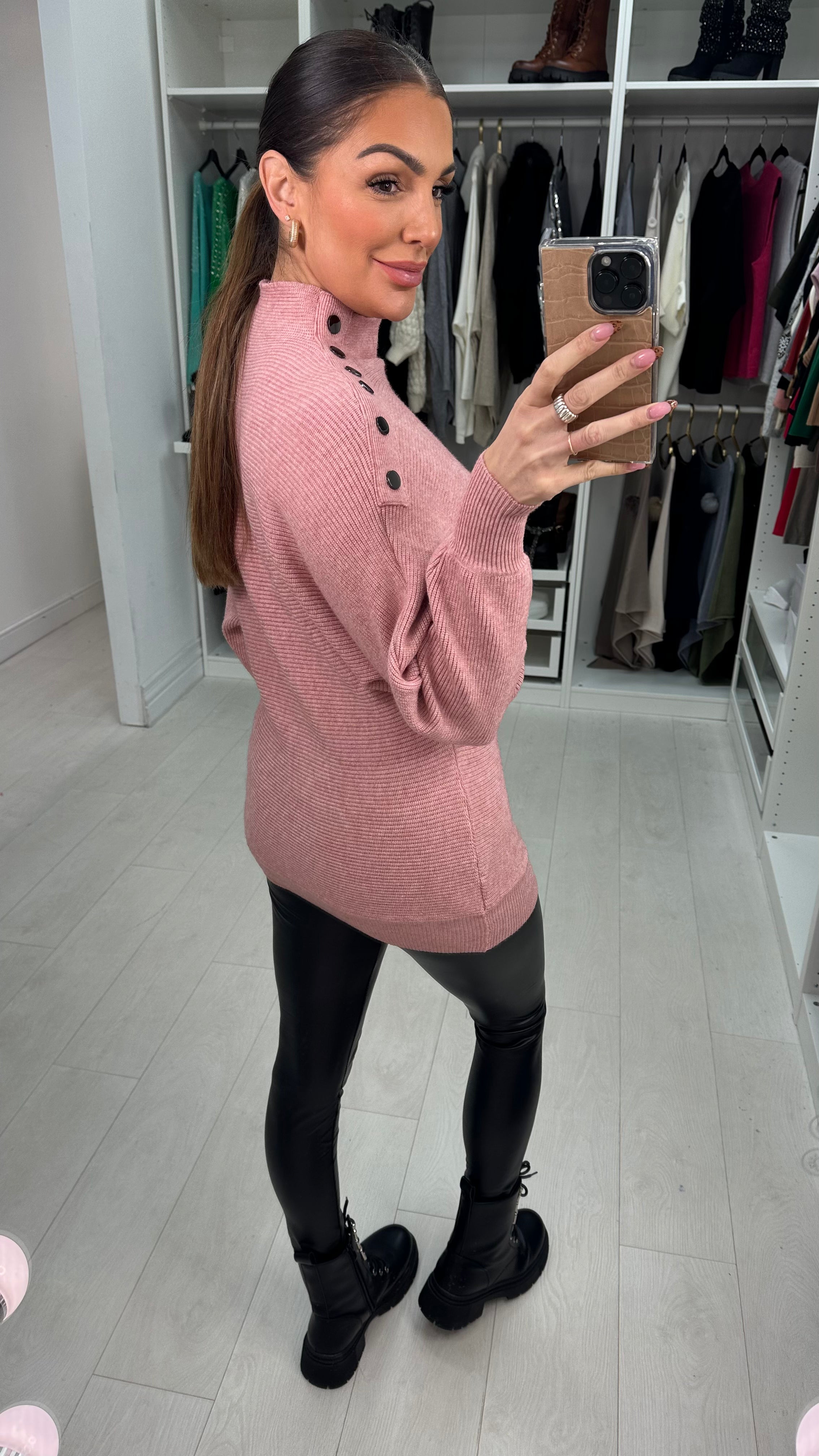 Tamzyn High Neck Button Shoulder Detail Knit Jumper