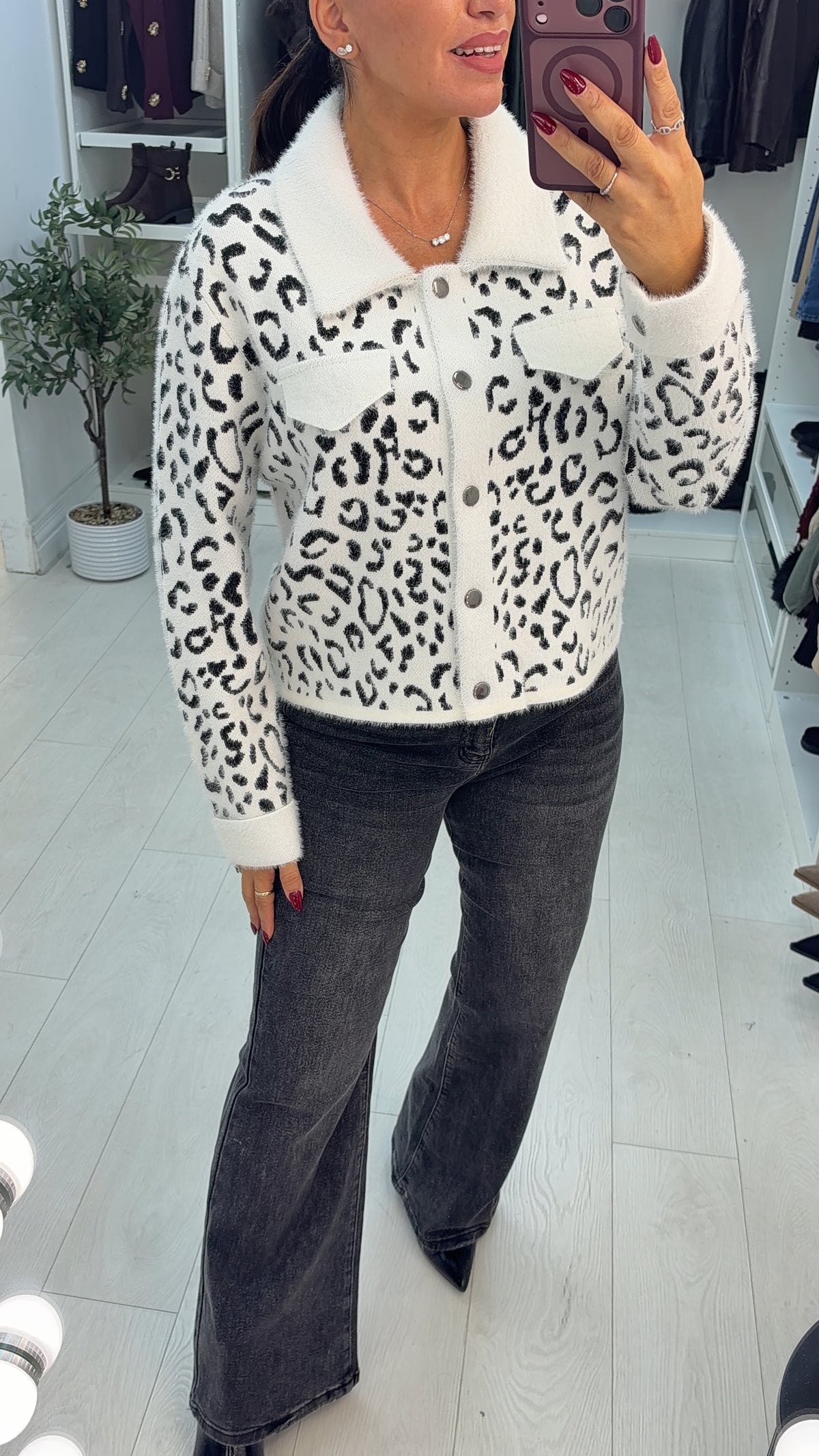 Demilla Leopard Print Fluffy Cardi Jacket