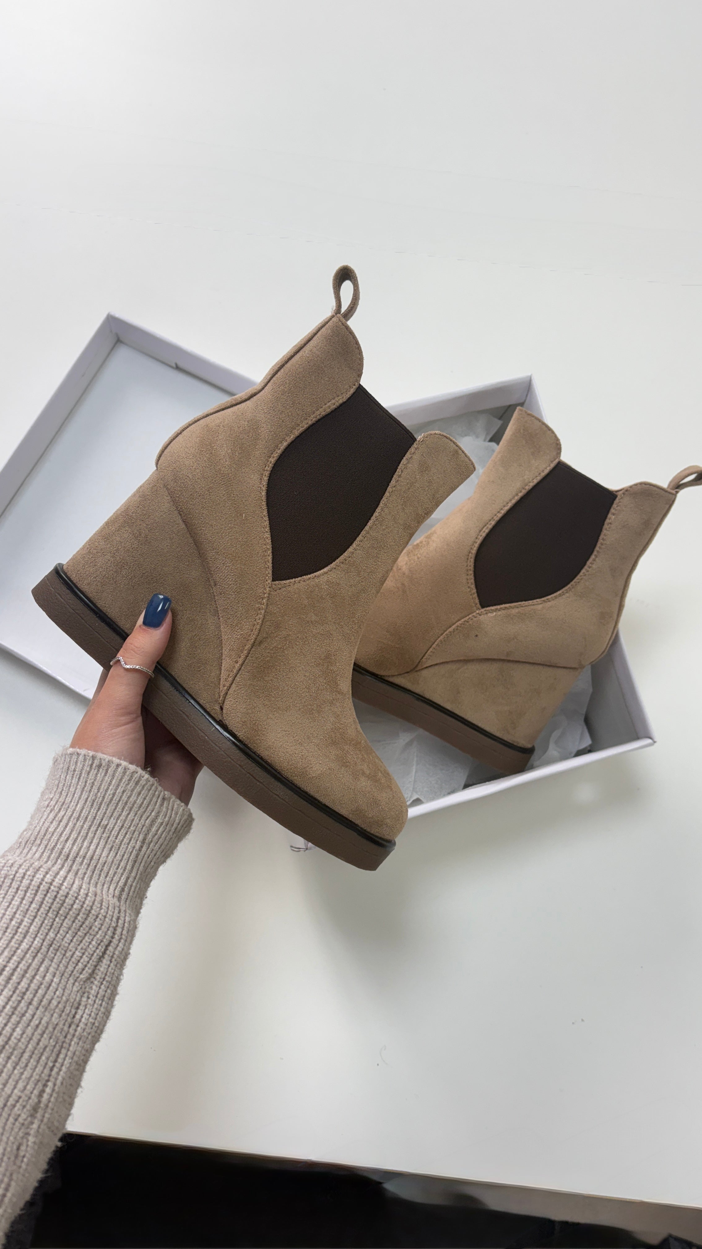 Tiana Plain Faux Suede Wedge Boots