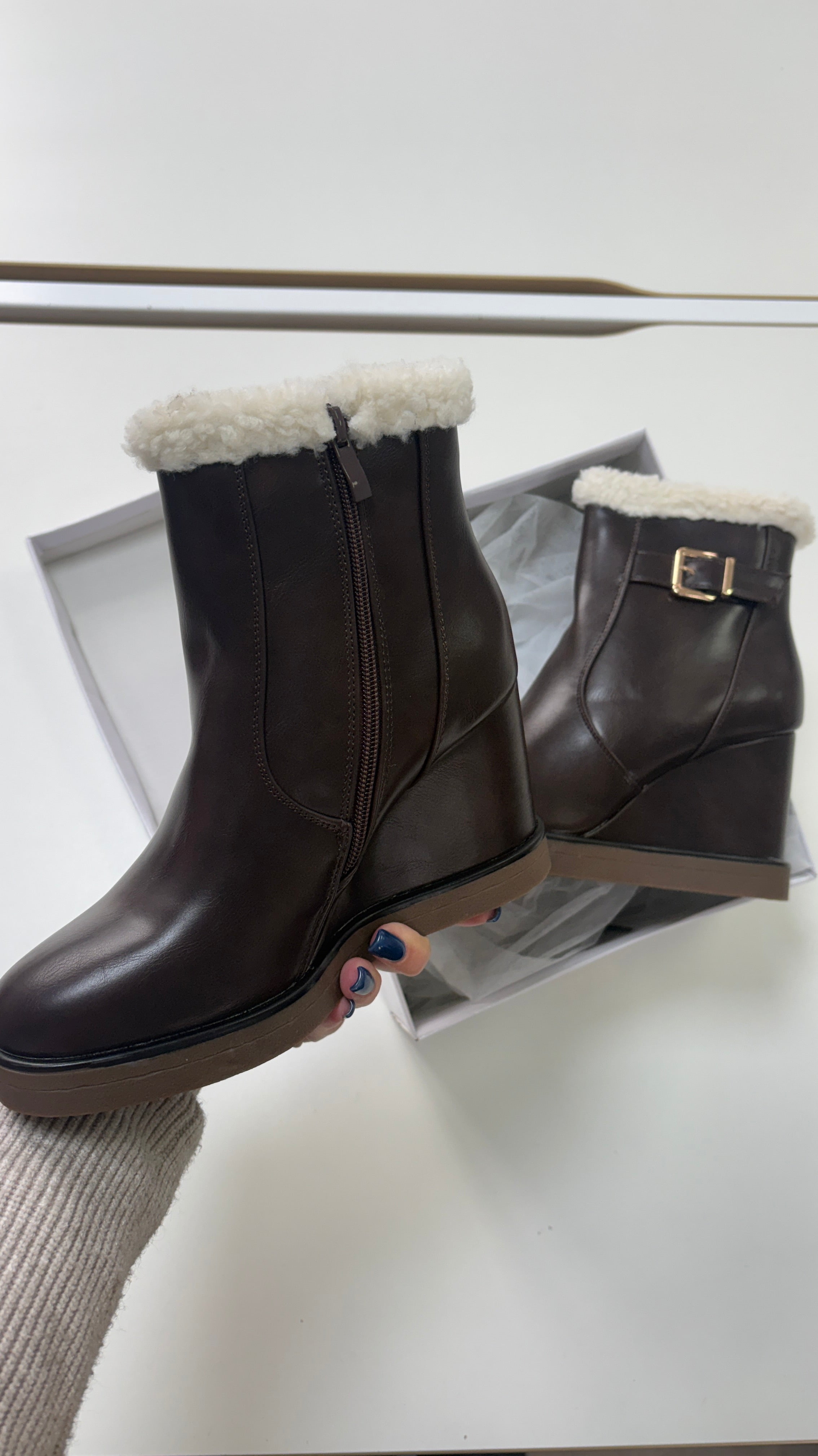 Natalia Faux Leather Buckle Wedge Boot