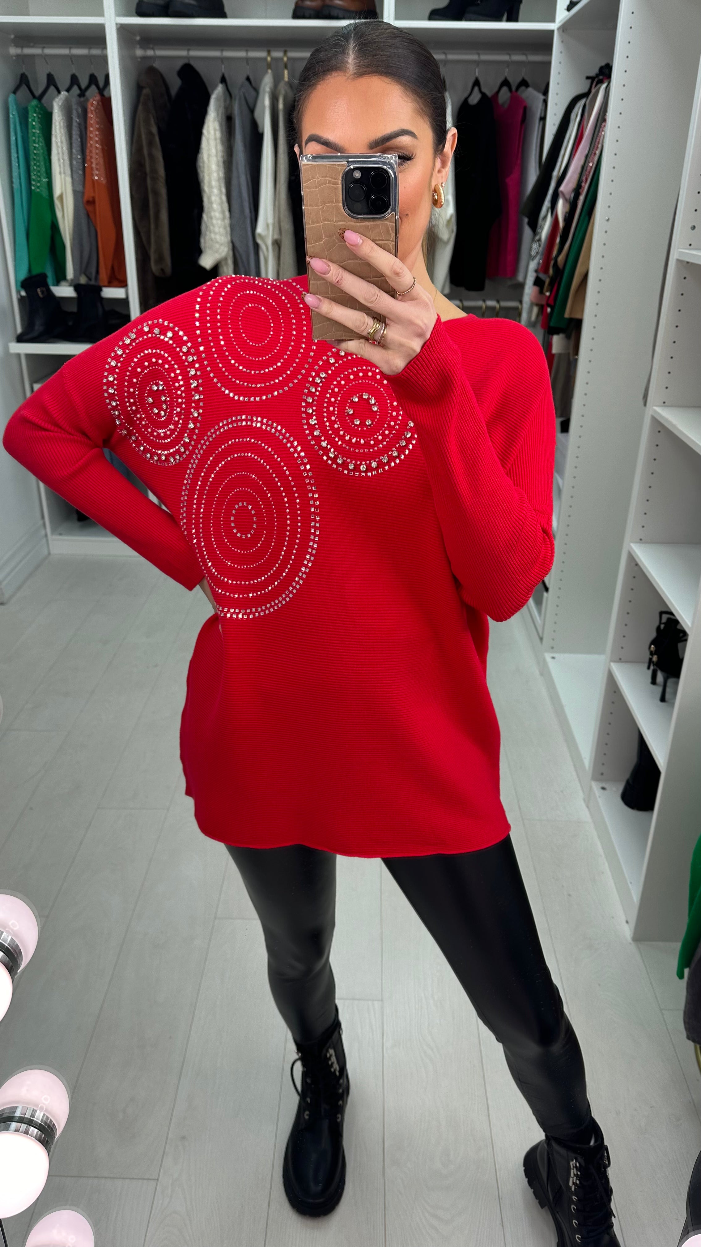 Hariette Diamante Detail Longline Knit Jumper