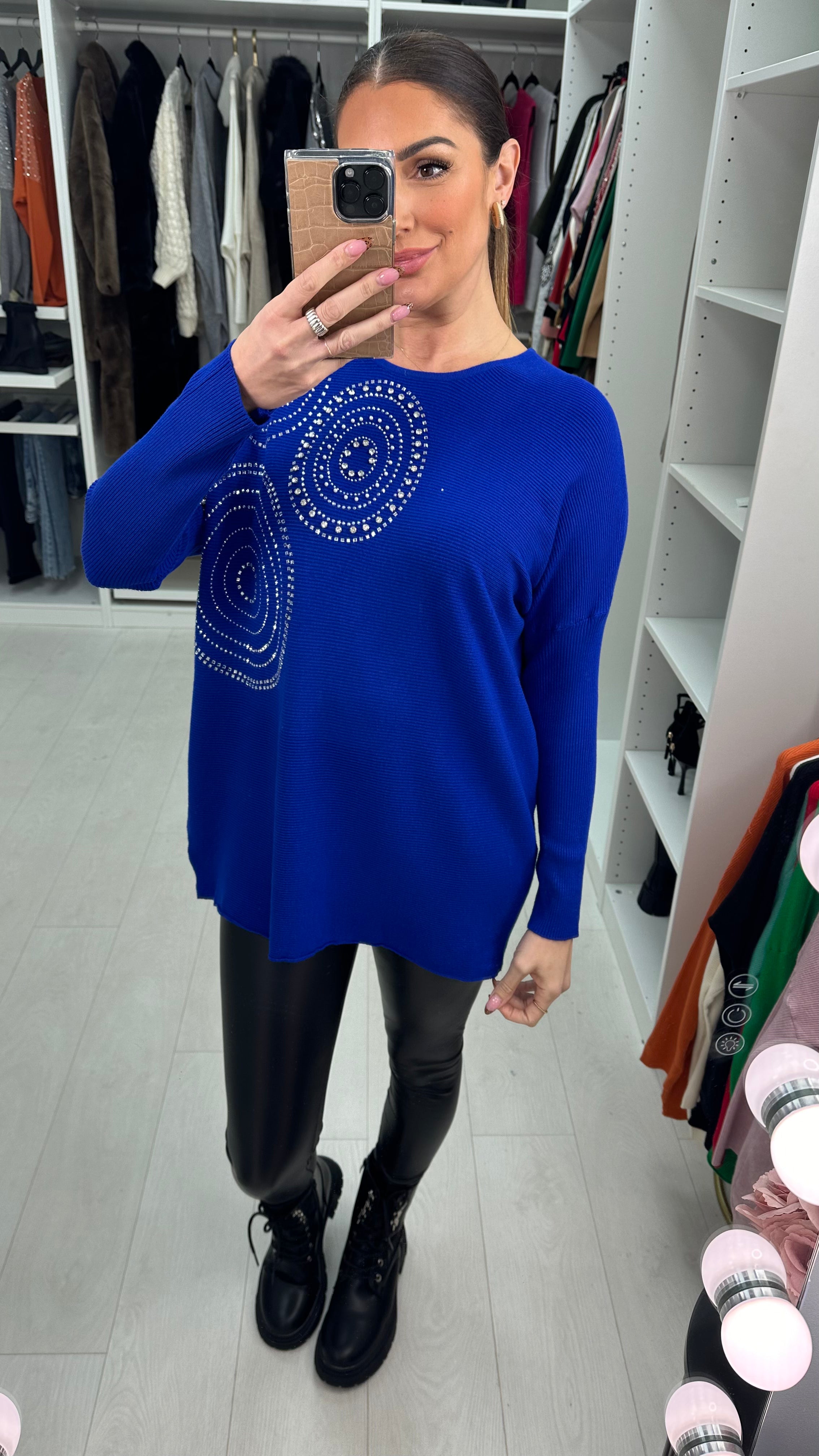 Hariette Diamante Detail Longline Knit Jumper