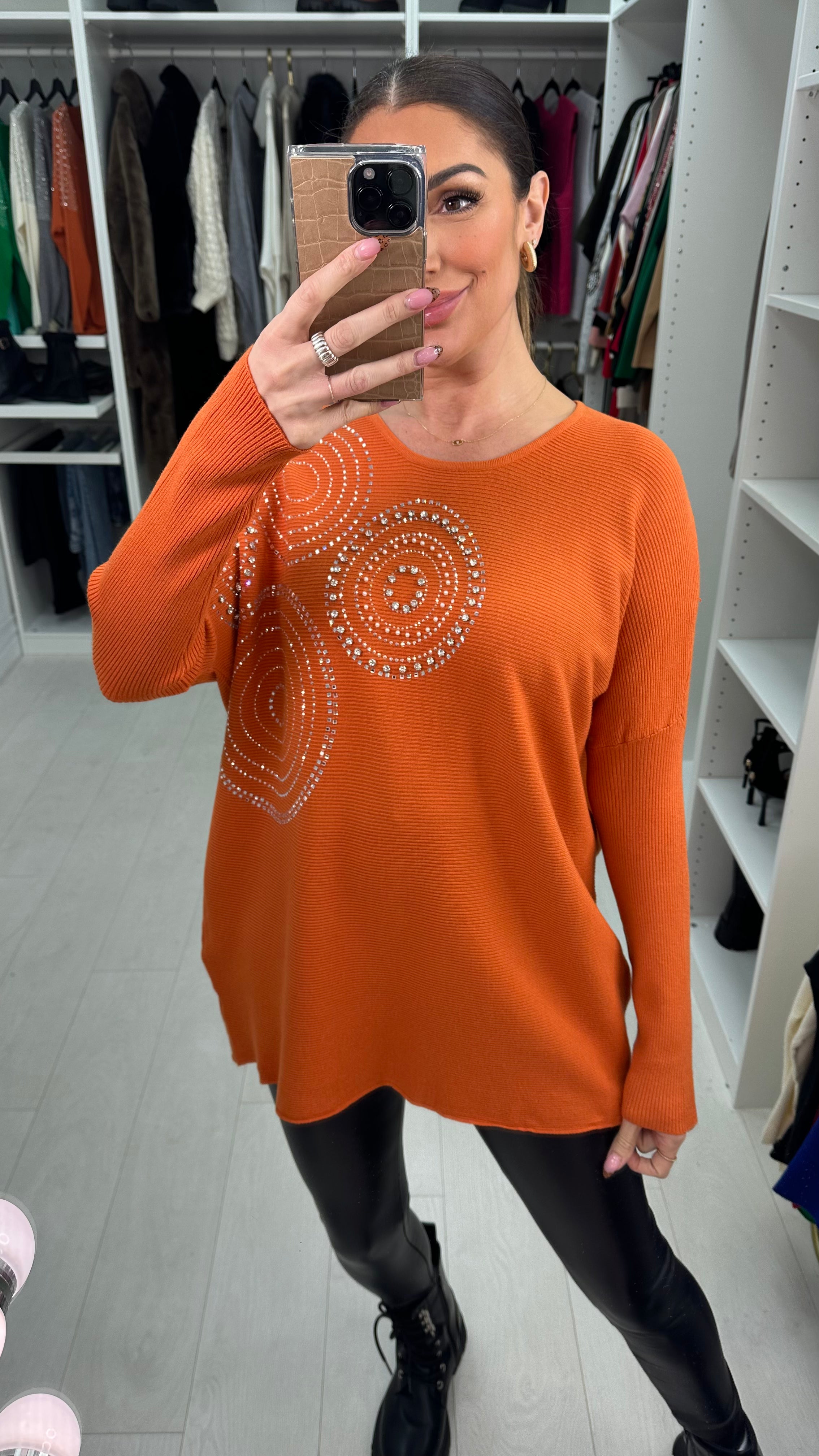 Hariette Diamante Detail Longline Knit Jumper