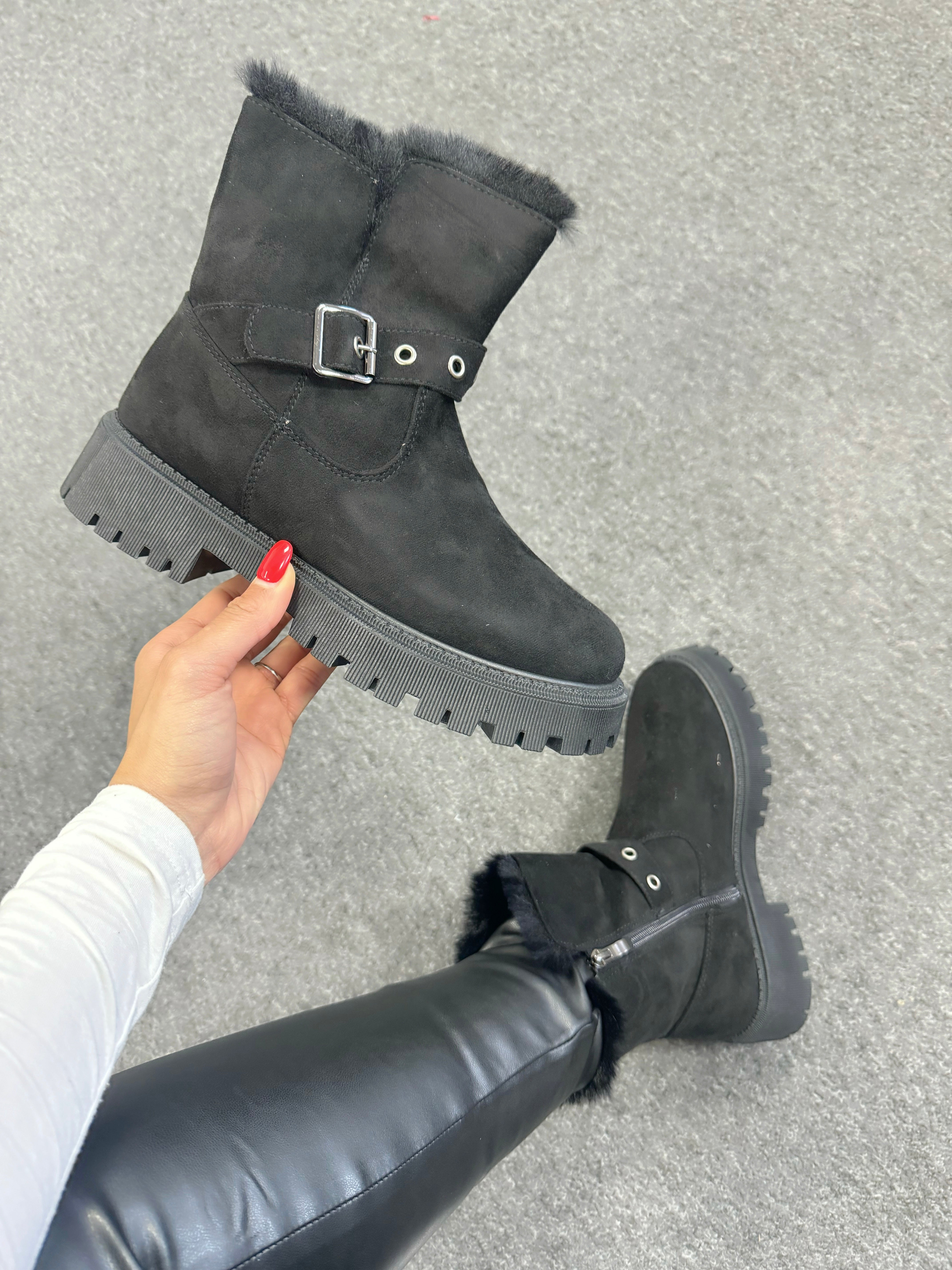 Tanya Black Faux Fur Lined Ankle Boots