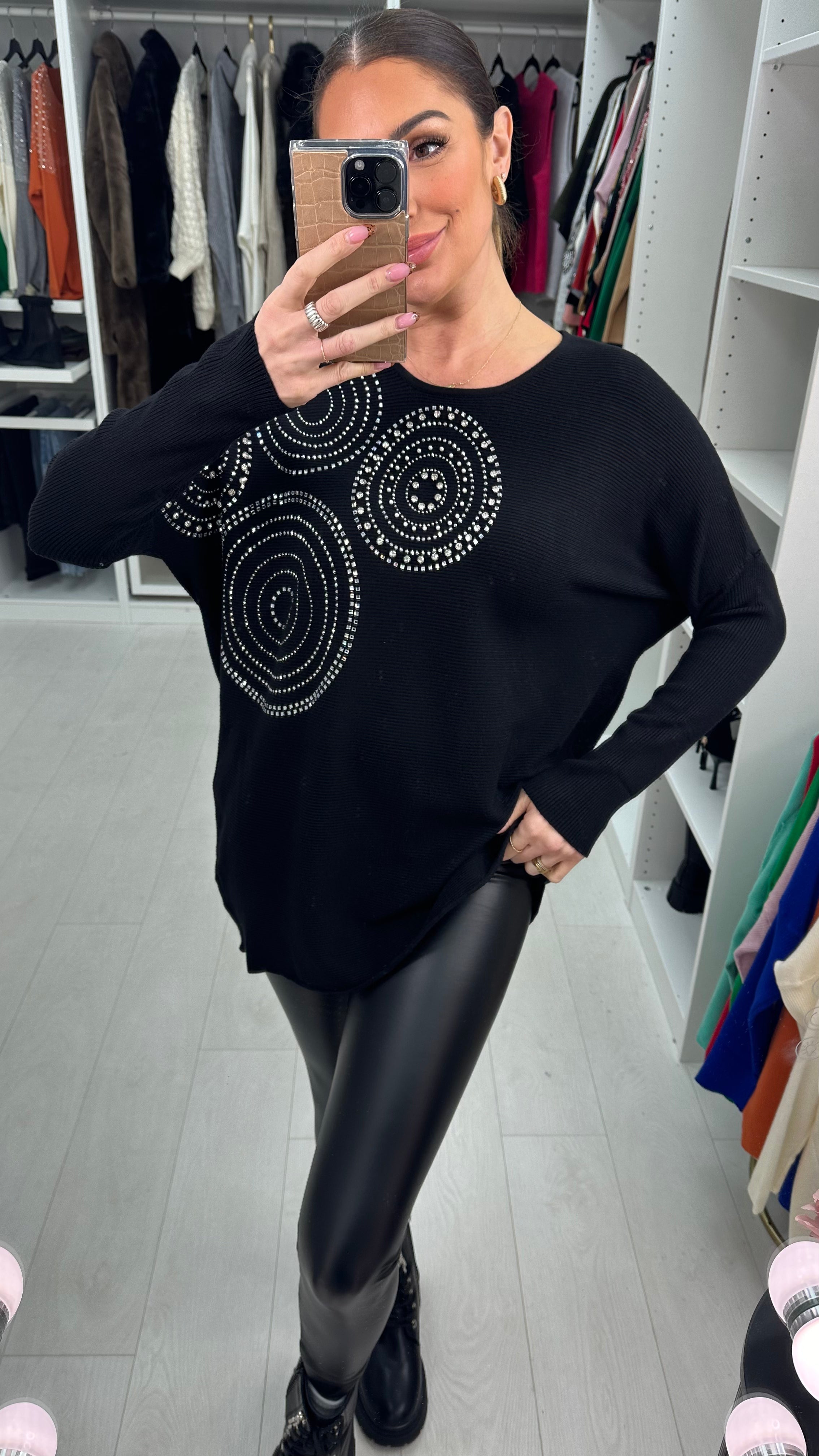 Hariette Diamante Detail Longline Knit Jumper