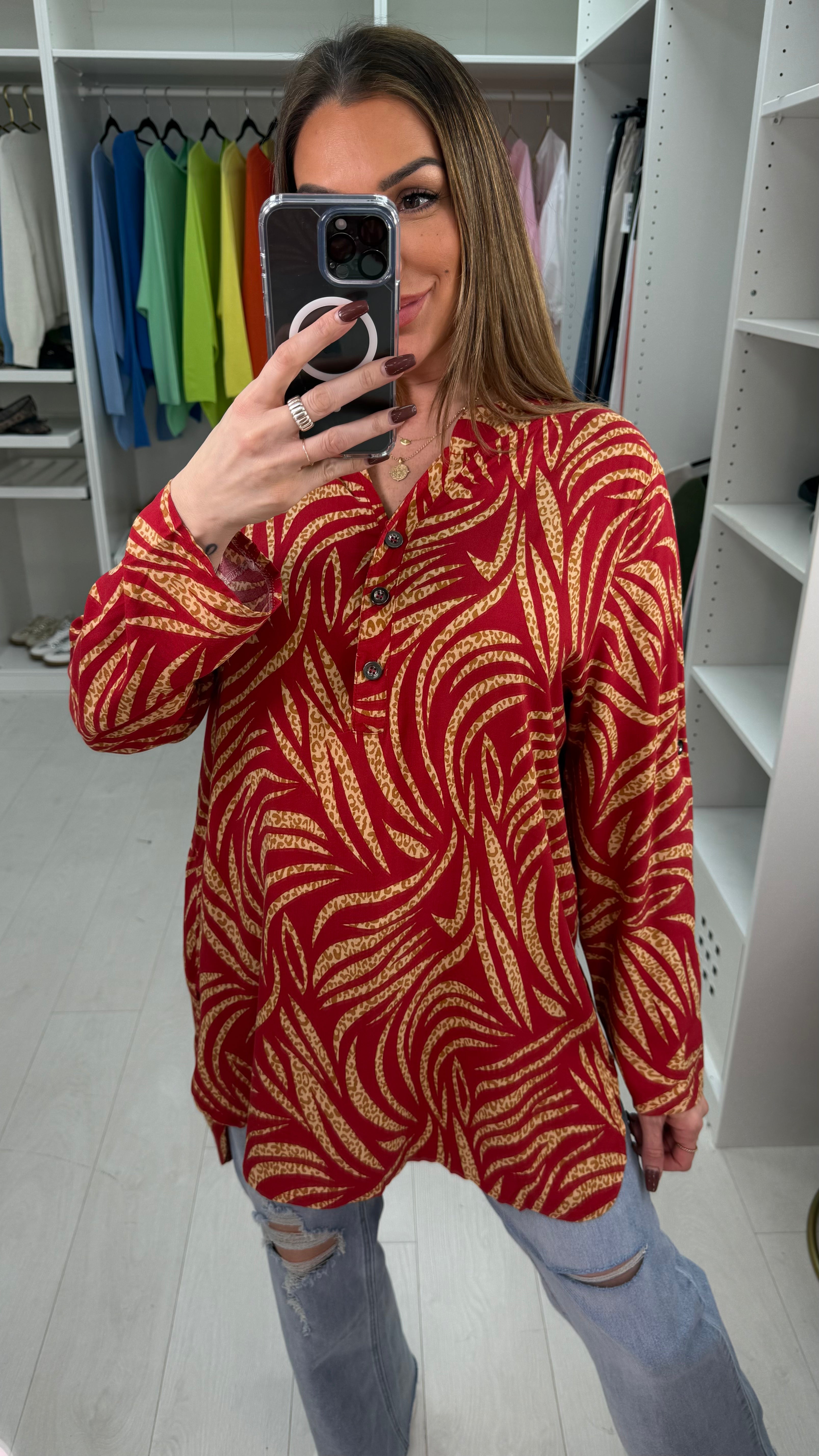 Senita Dipped Hem V Neck Blouse