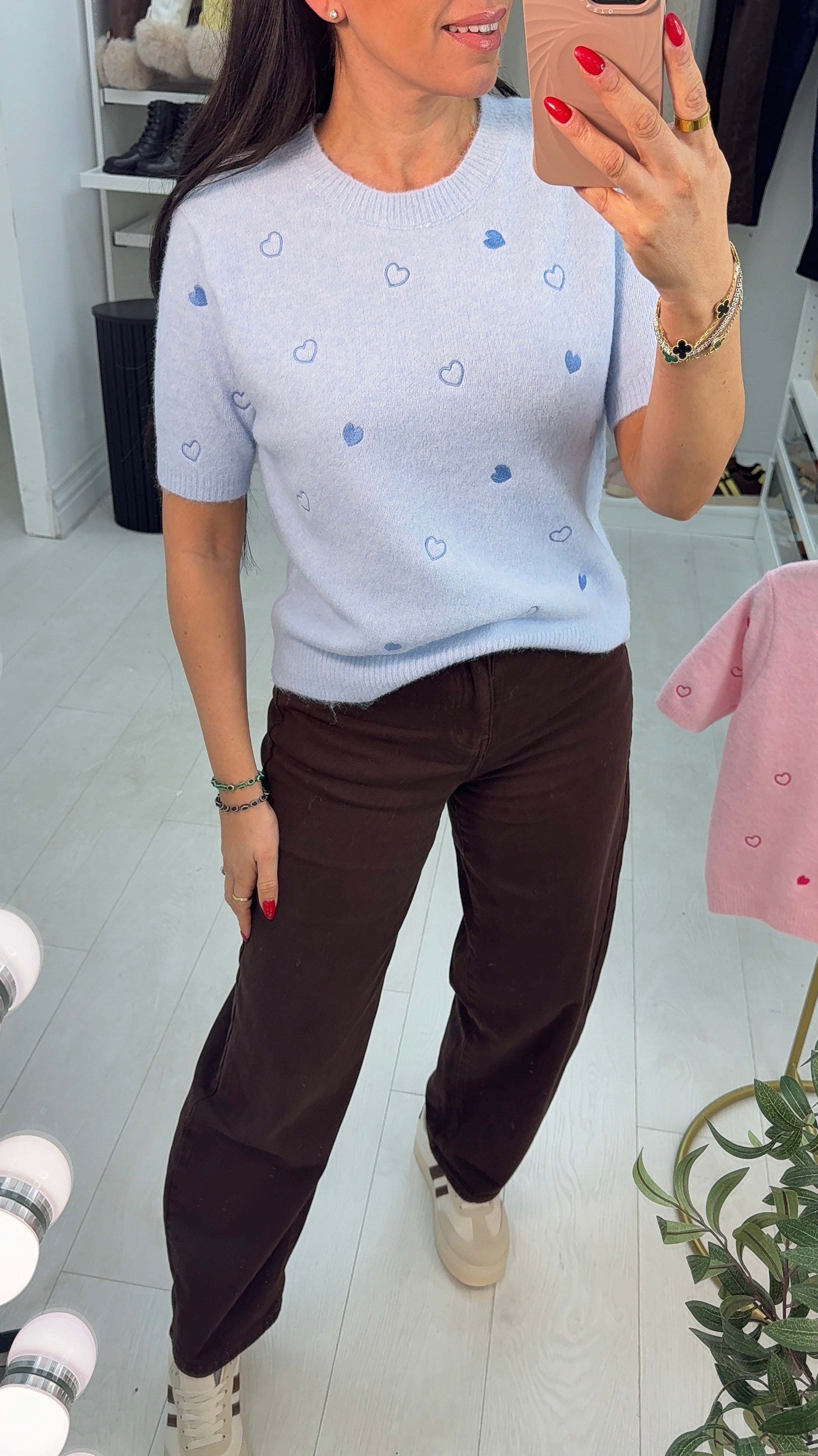 Alma Heart Detailed Short Sleeve Jumper