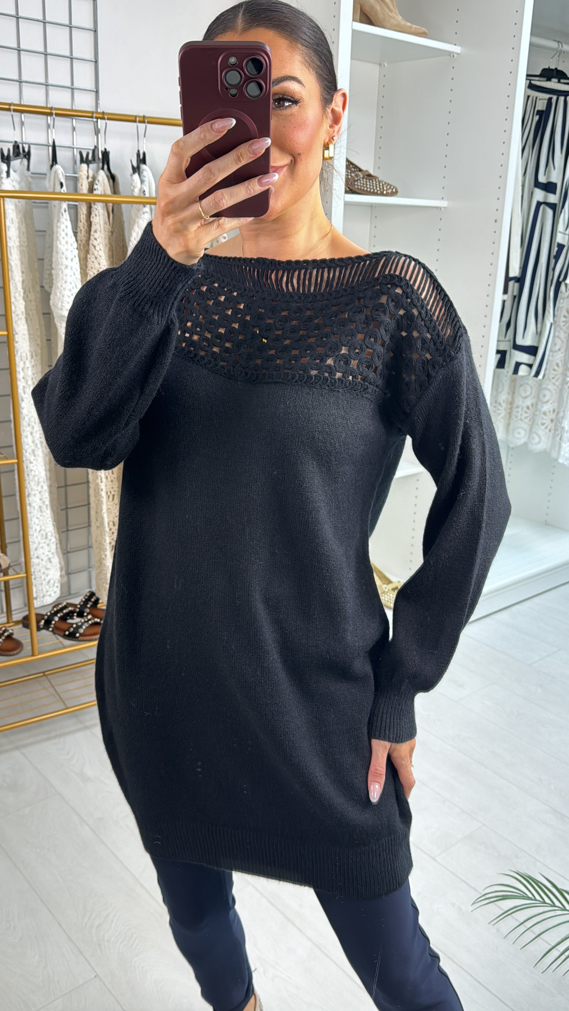 Cody Plain Crochet Detailed Longline Jumper