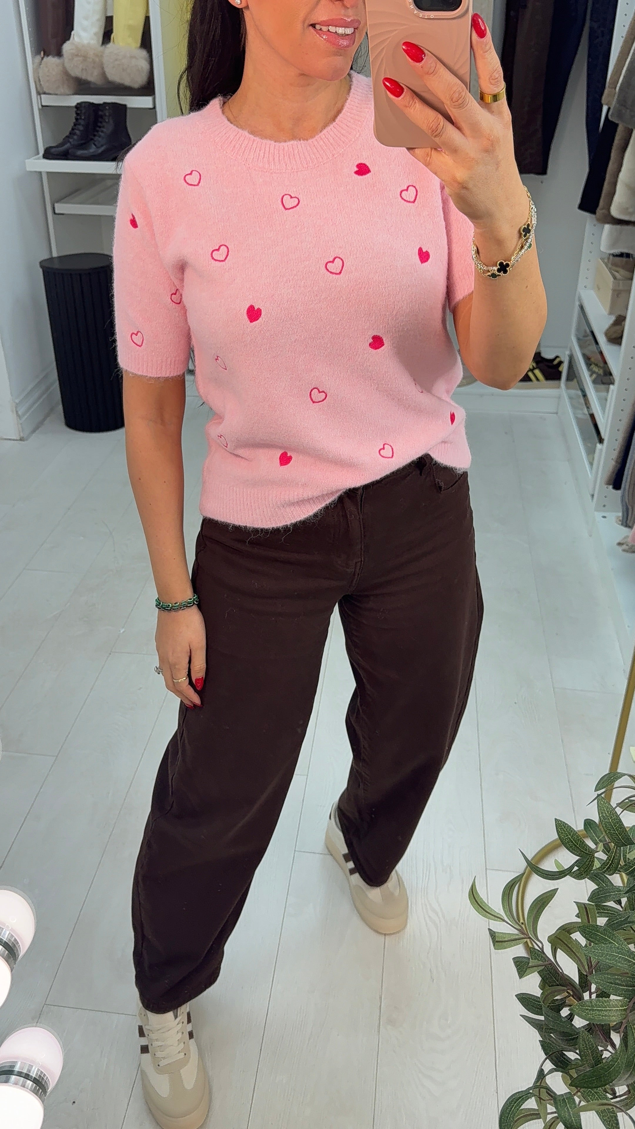 Alma Heart Detailed Short Sleeve Jumper