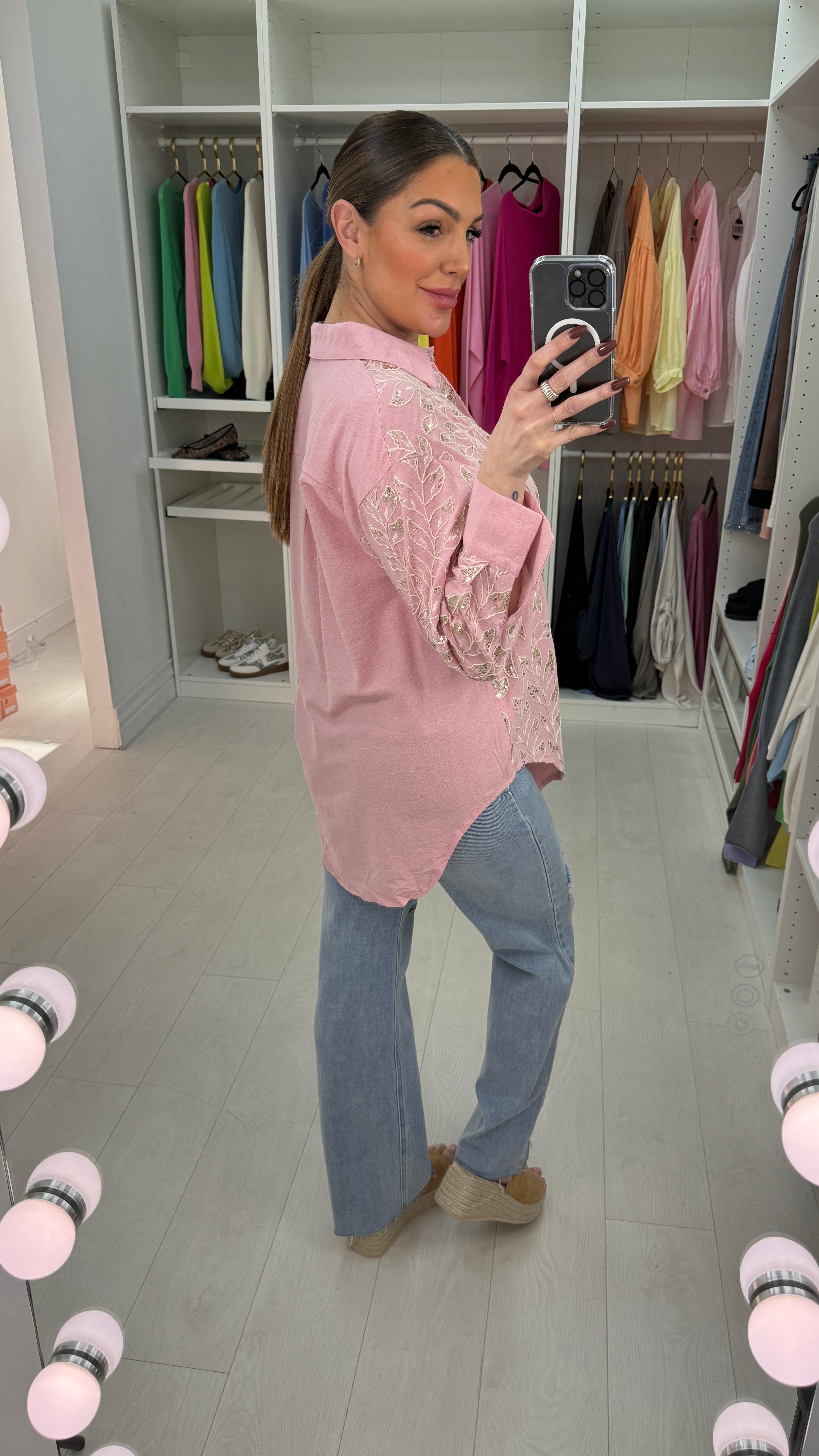 Kira Embellished Leaf Longline Dipped Hem Shirt