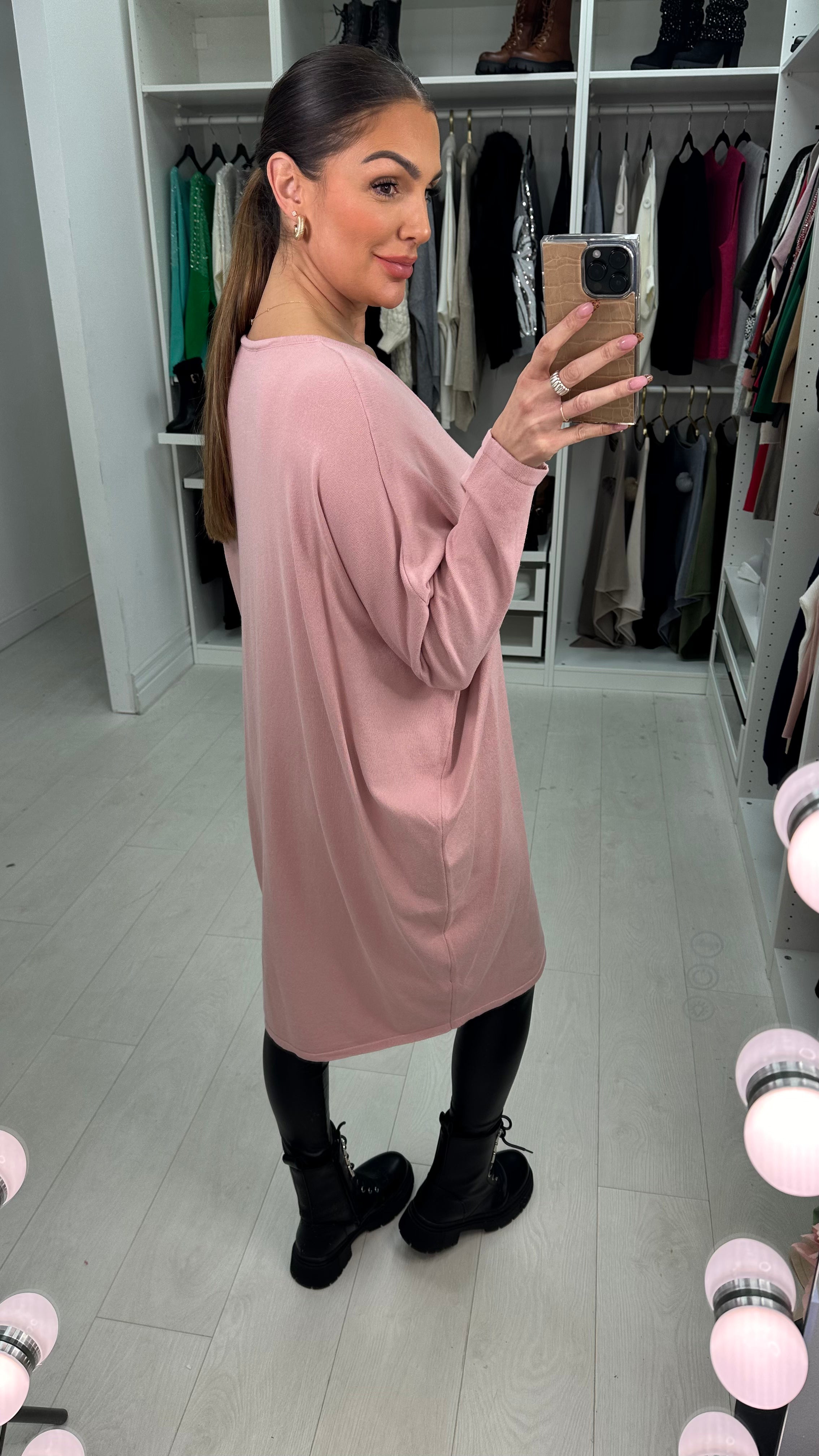 Rosina Diamante Zip Detailed Loose Fit Knitted Jumper Dress