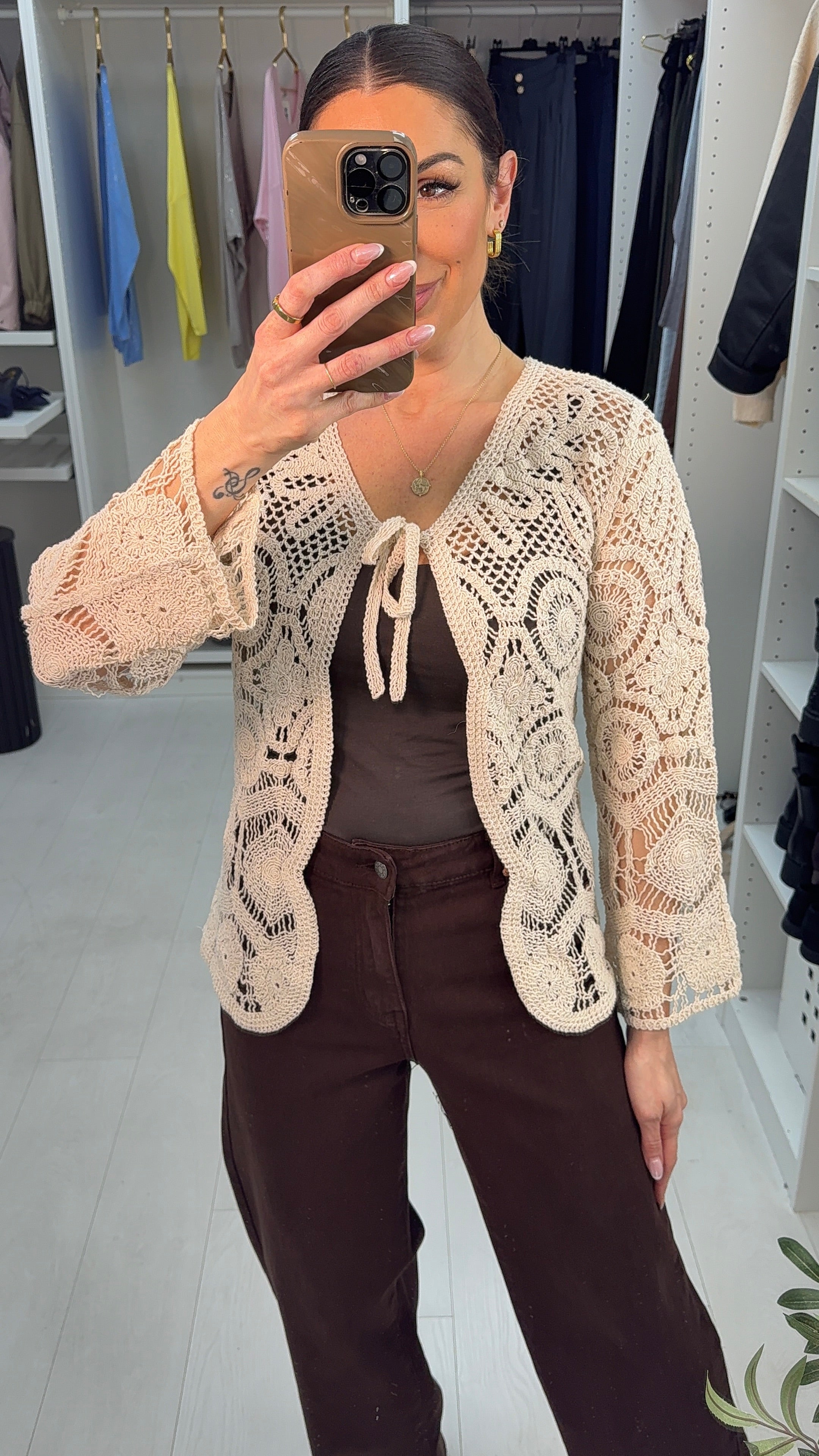 Everly Crochet Tie Front Cardigan