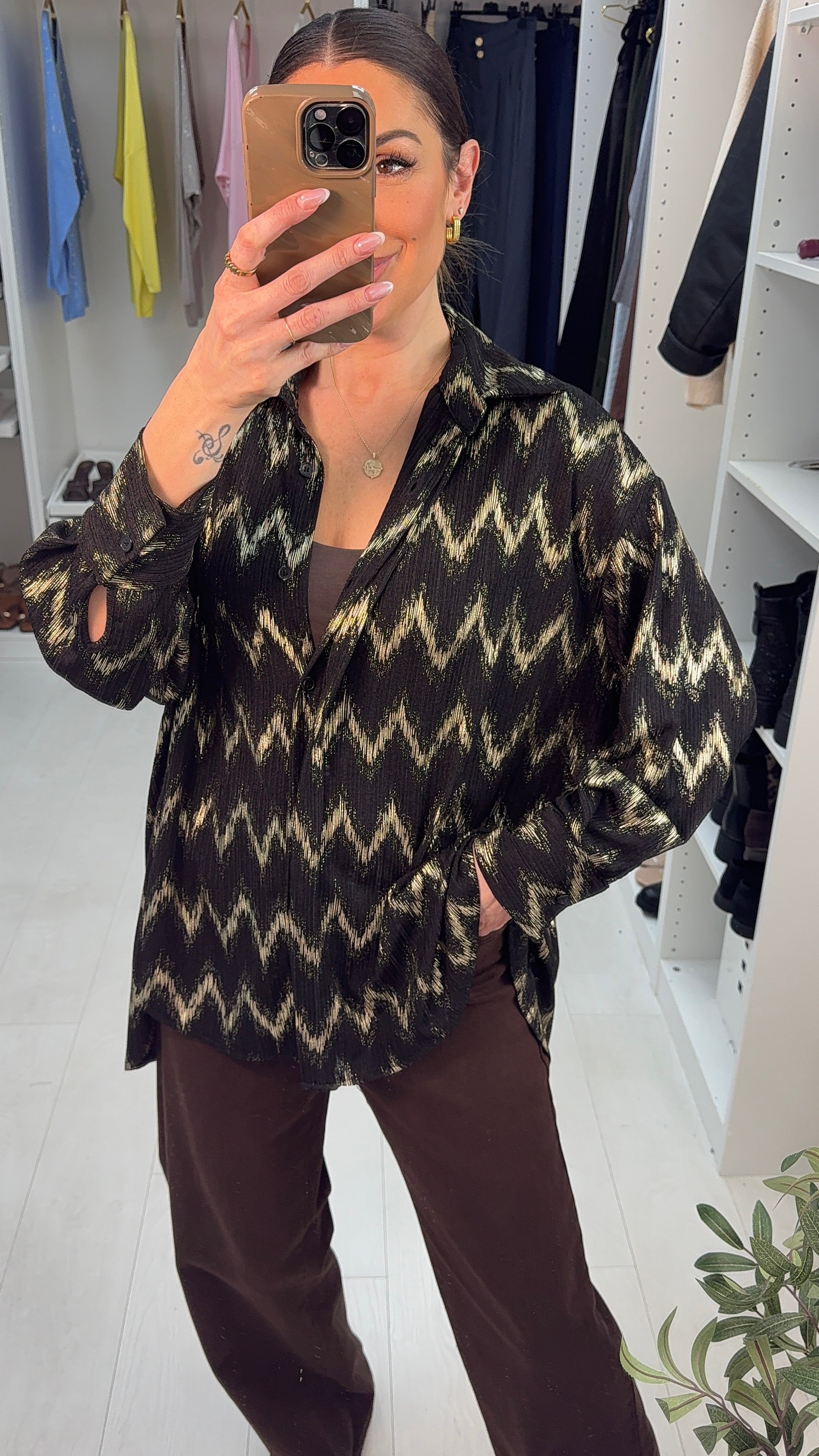 Jamie Zig Zag Pattern Detail Longline Shirt