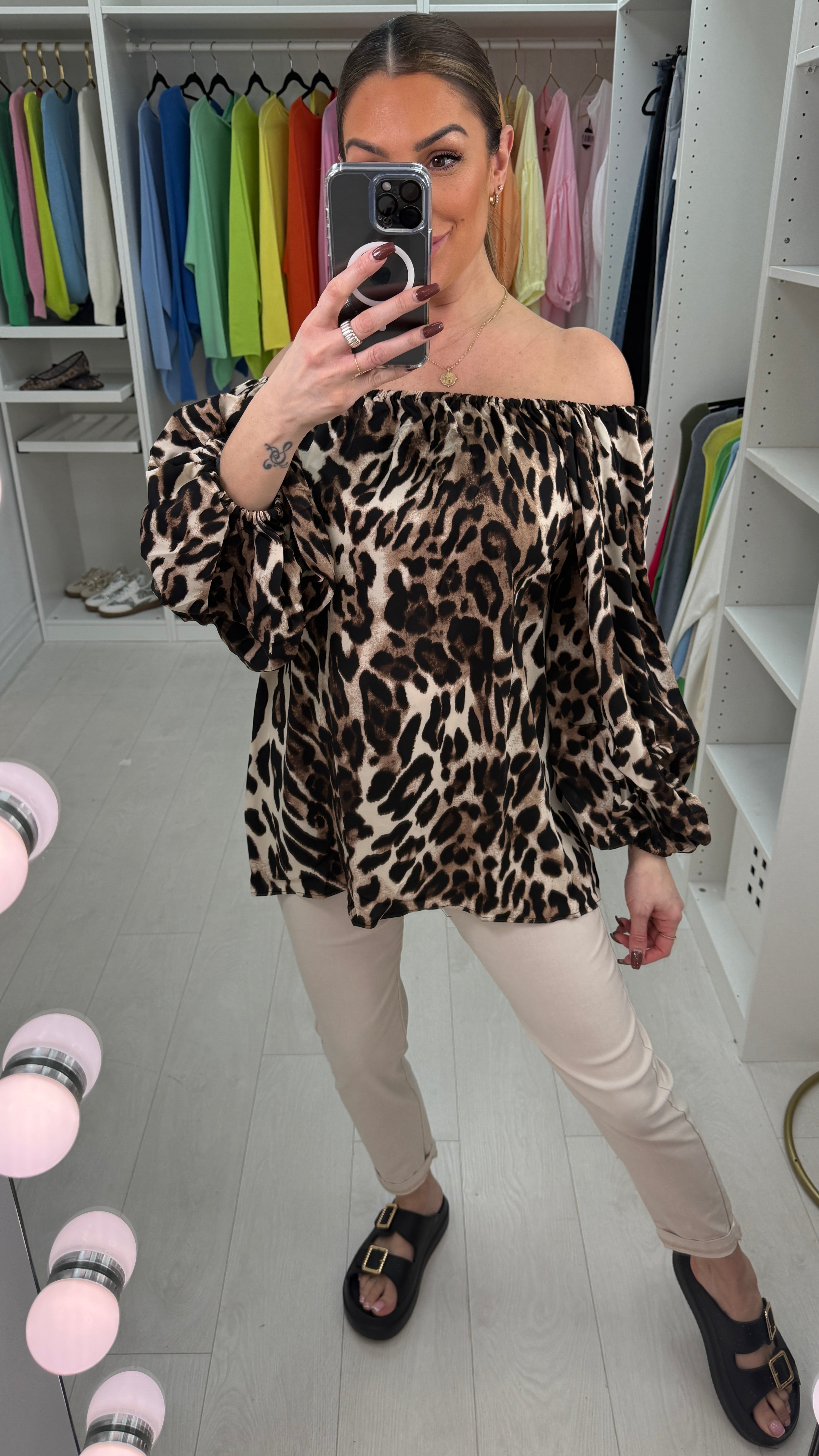 Atilla Leopard Print Bardot Blouse