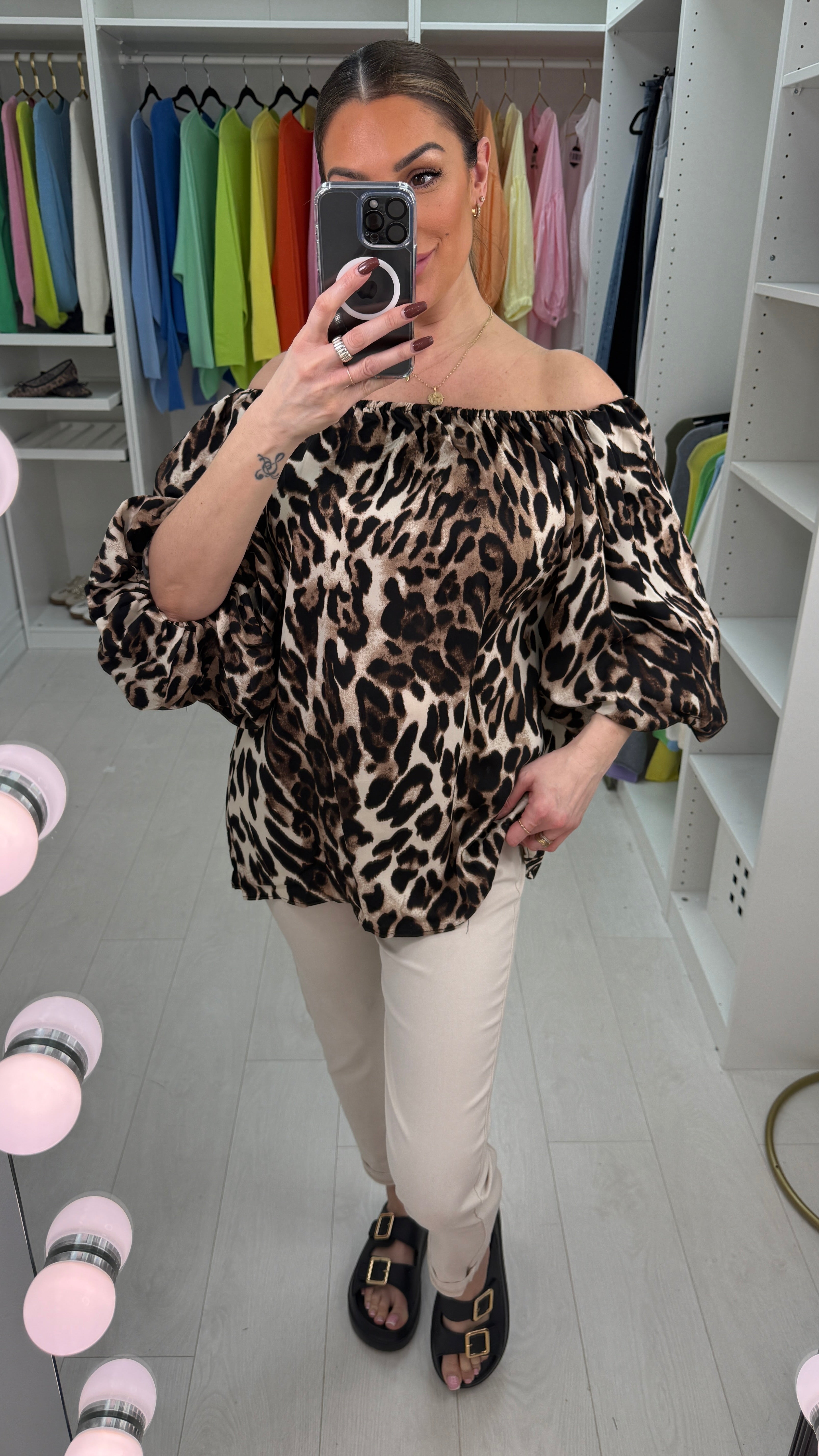 Atilla Leopard Print Bardot Blouse