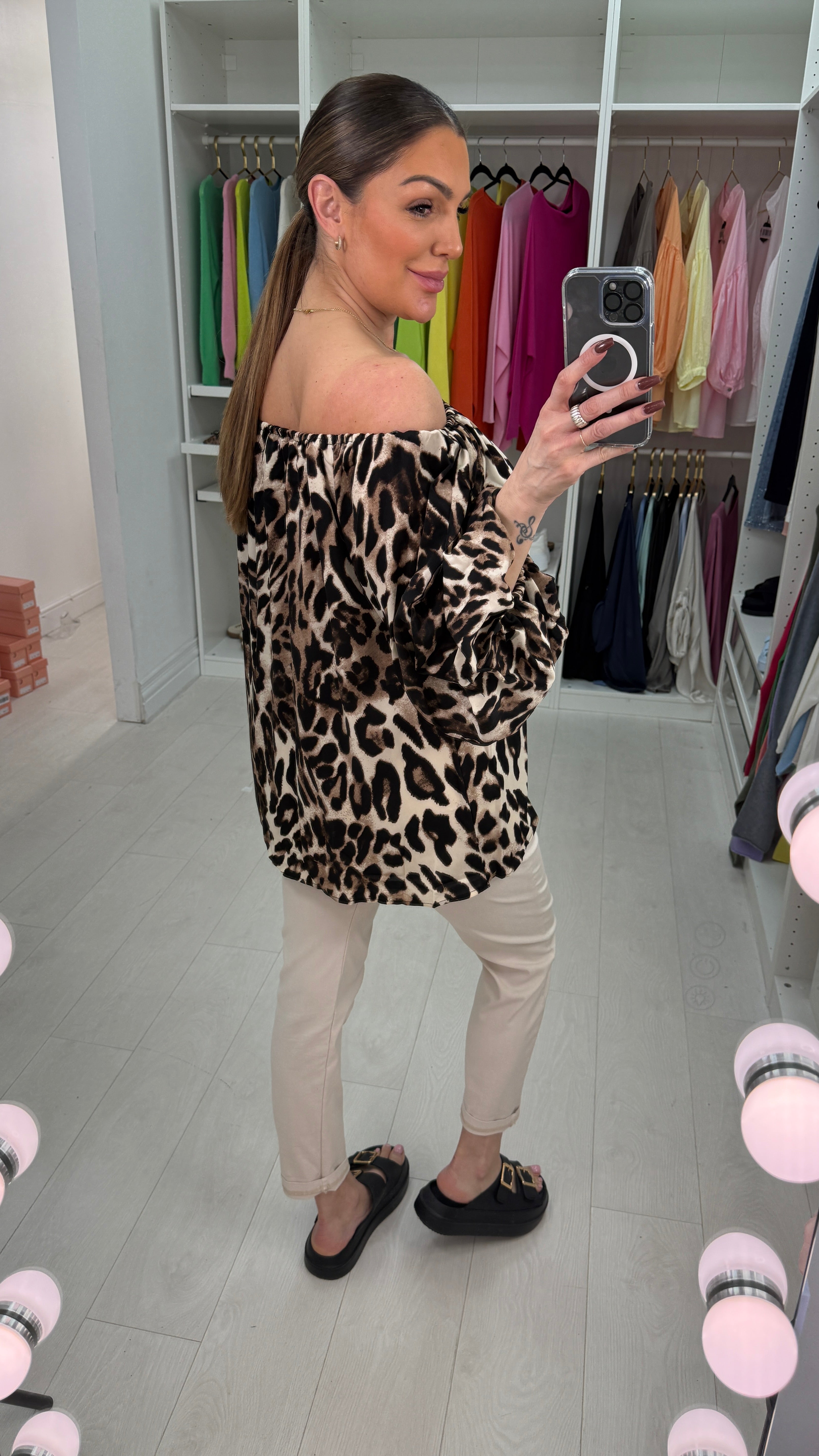 Atilla Leopard Print Bardot Blouse