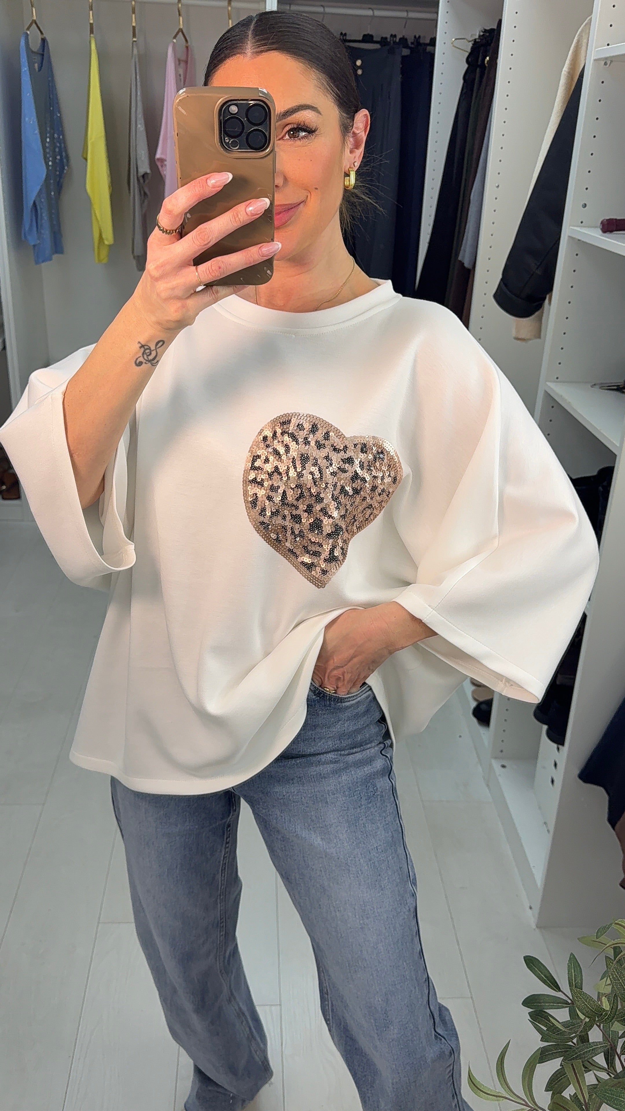 Brigitta Sequin Heart Detail Loose Fit Top