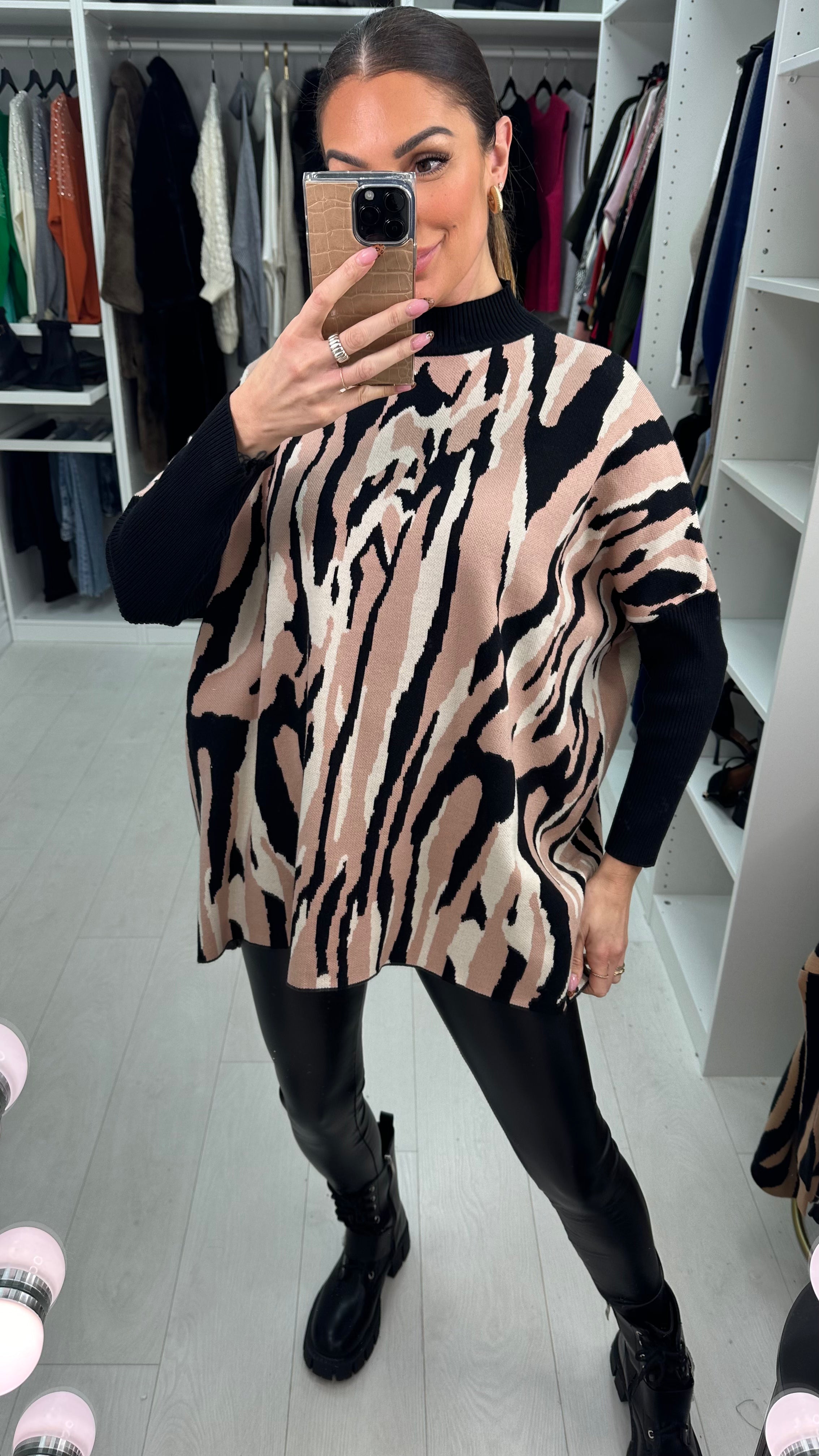 Shelley High Neck Animal Print Oversized Jumper