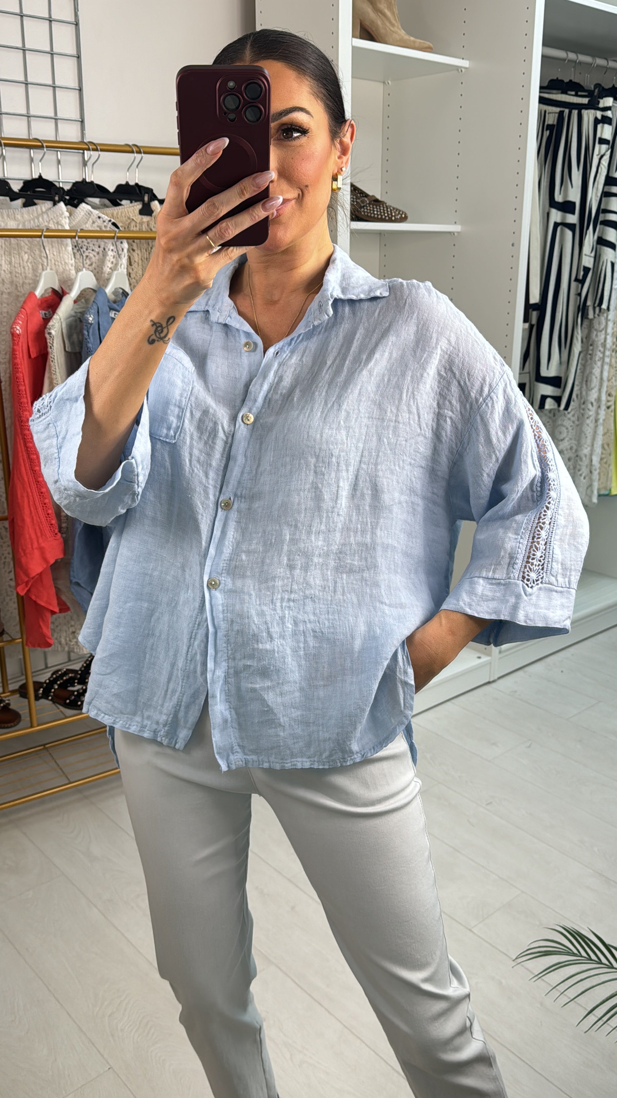 Ezryn Crochet Detail Linen Shirt