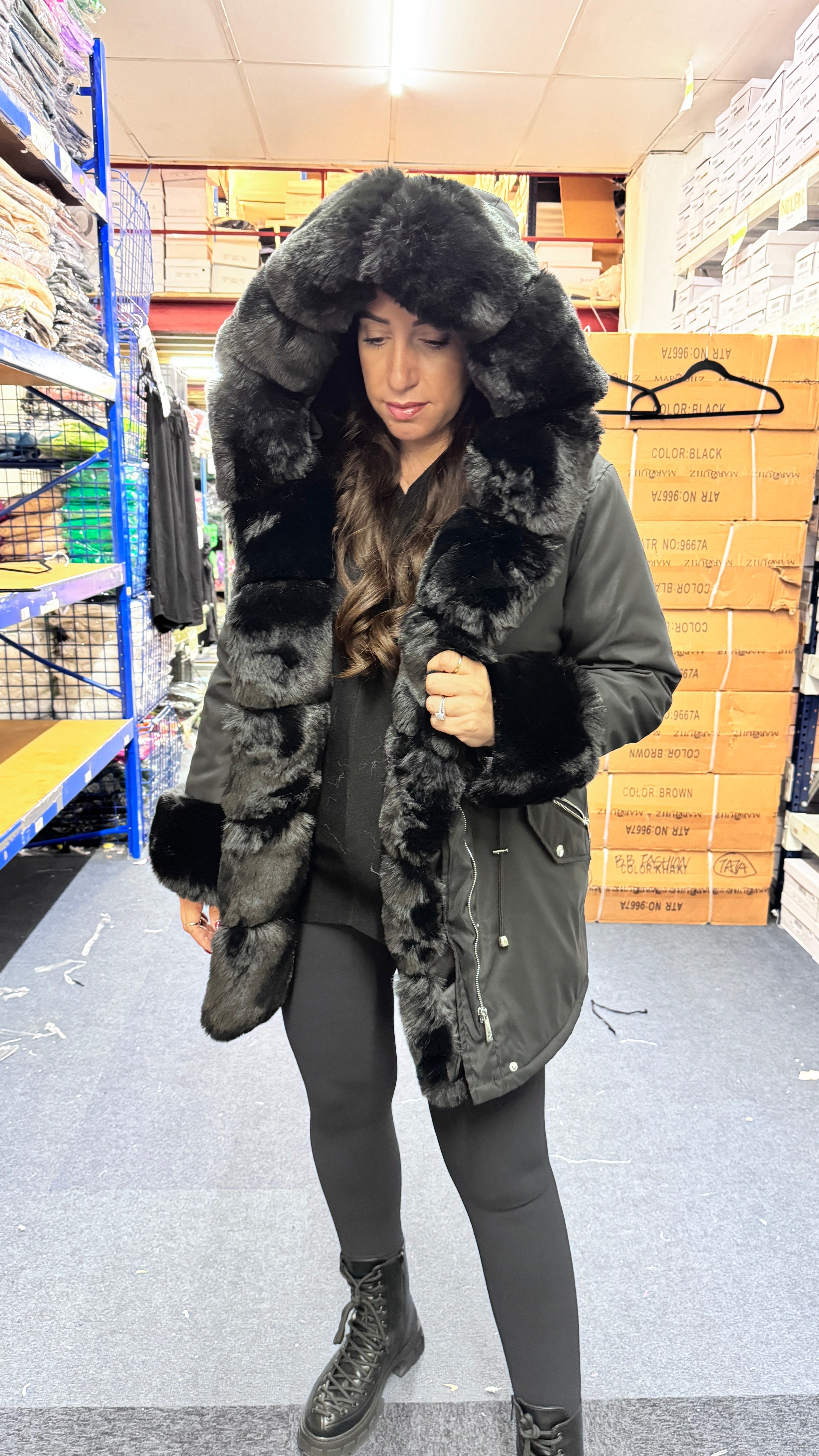 Amaya Faux Fur Hooded Toggle Coat