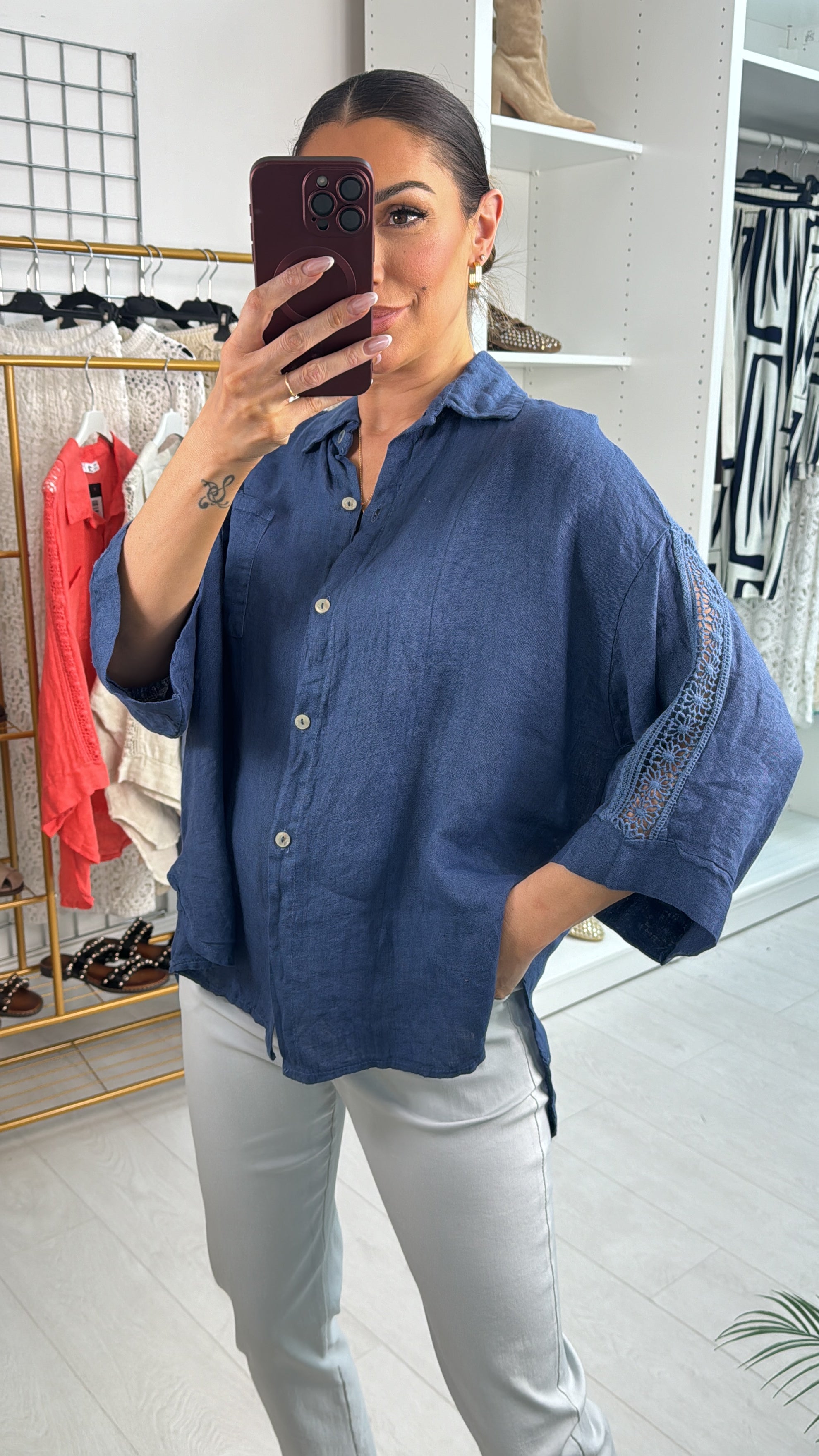 Ezryn Crochet Detail Linen Shirt