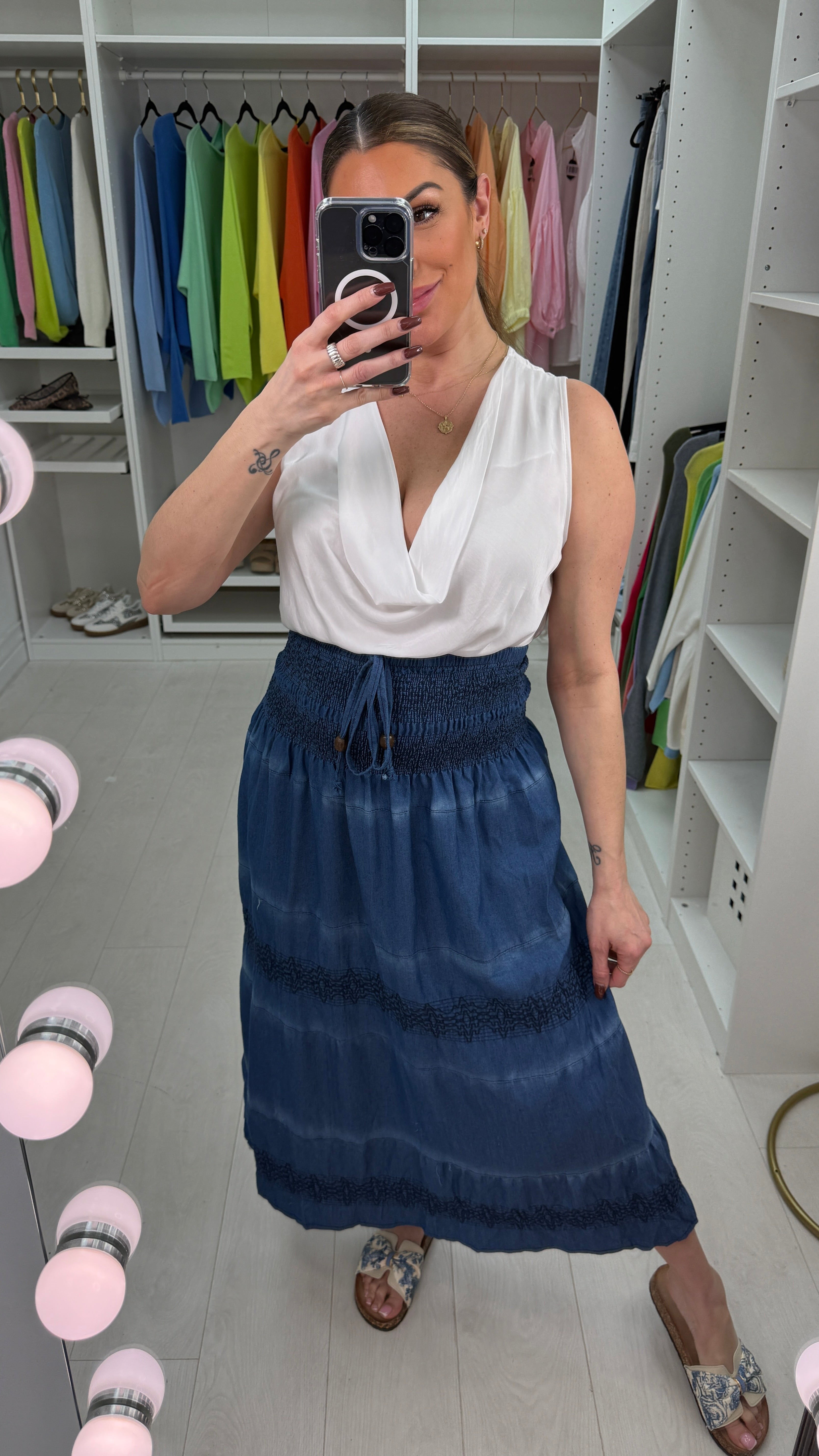 Ruth Elasticated High Waist Denim Skirt