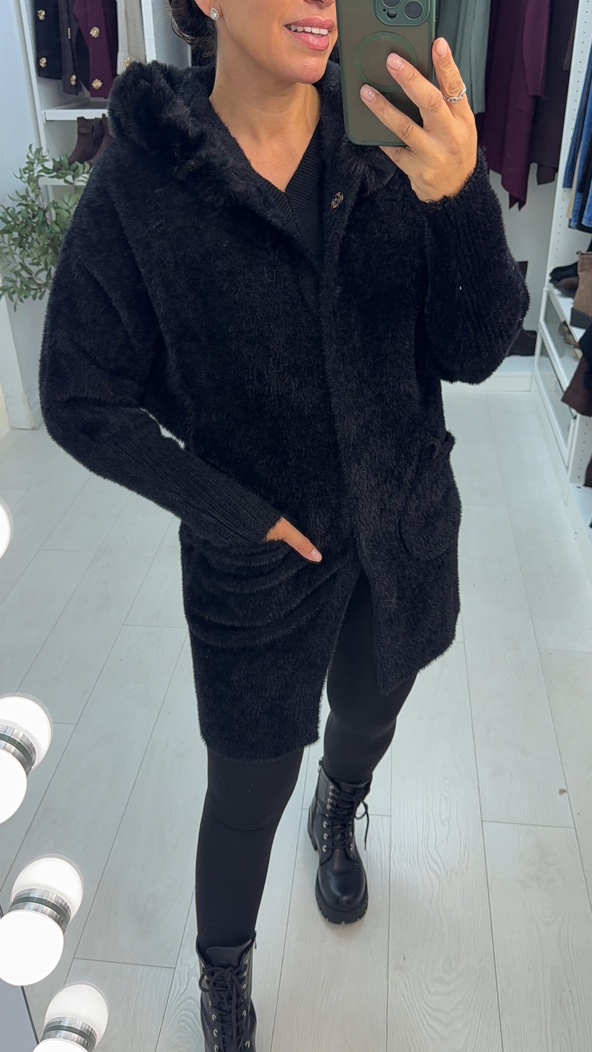 Izaria Super Soft Faux Fur Hooded Longline Cardigan
