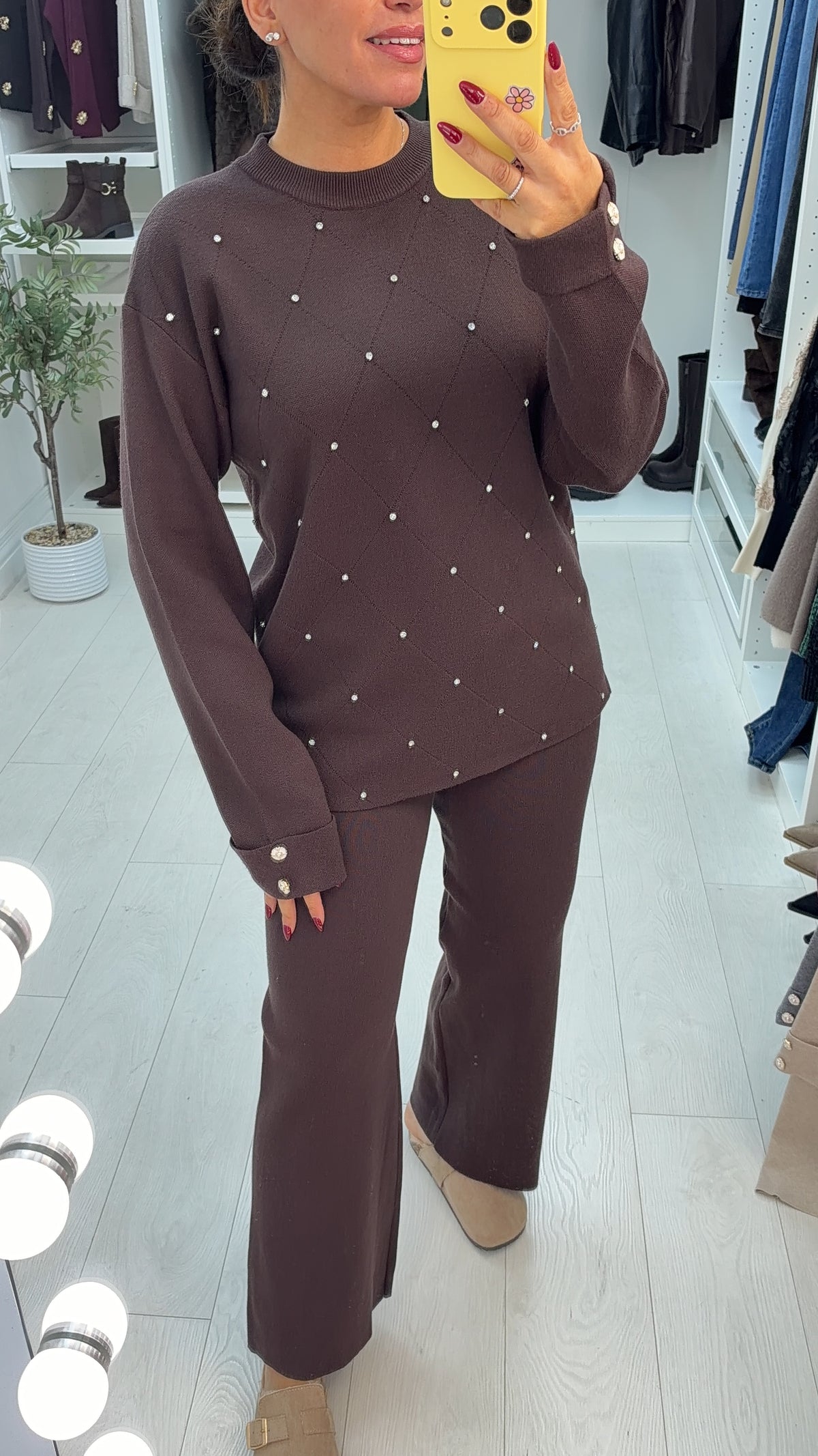 Ottie Plain Diamante Embellished Loungewear Set