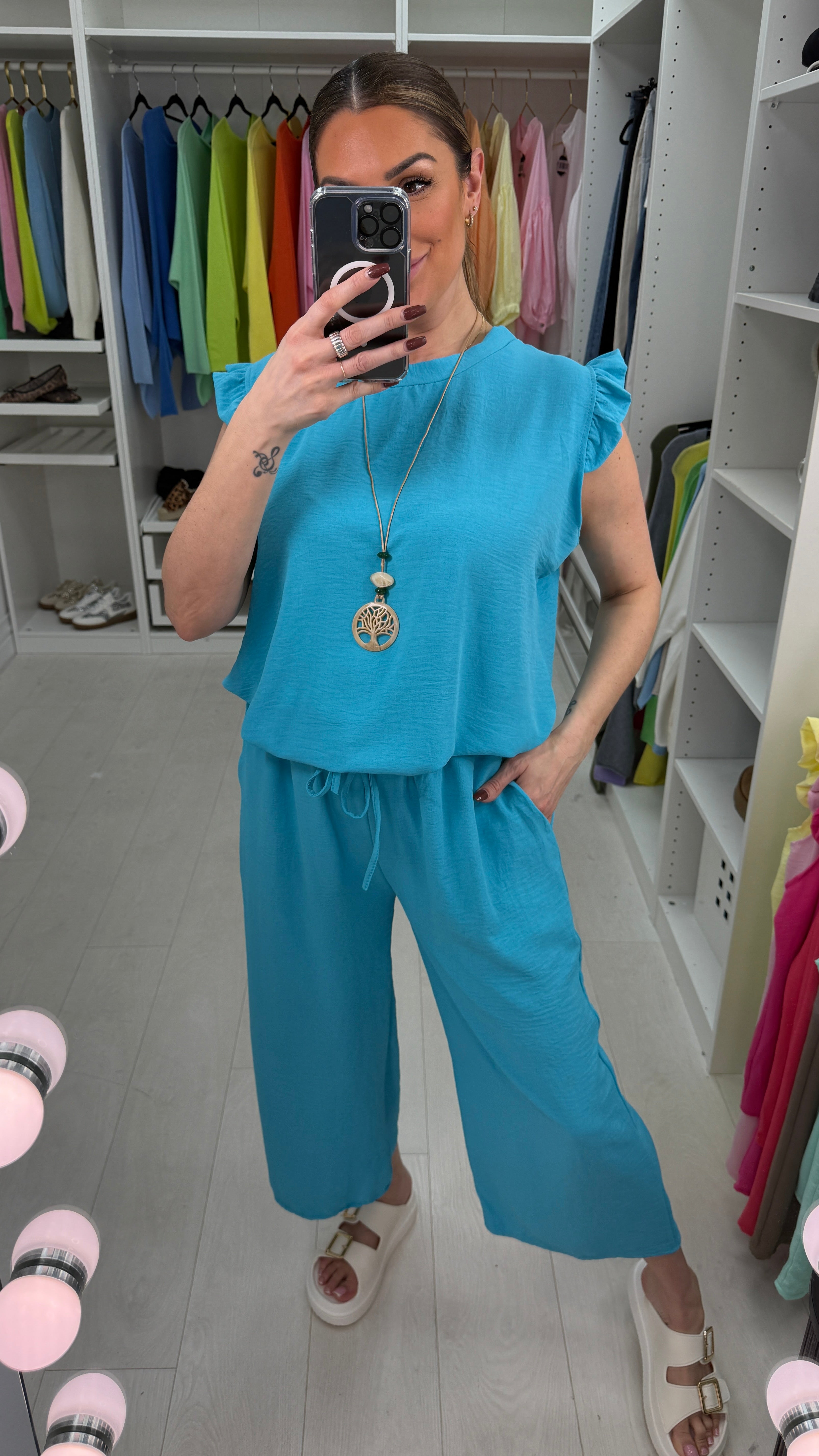 Fidelia Frill Detail Crepe Culotte Co-Ord Set