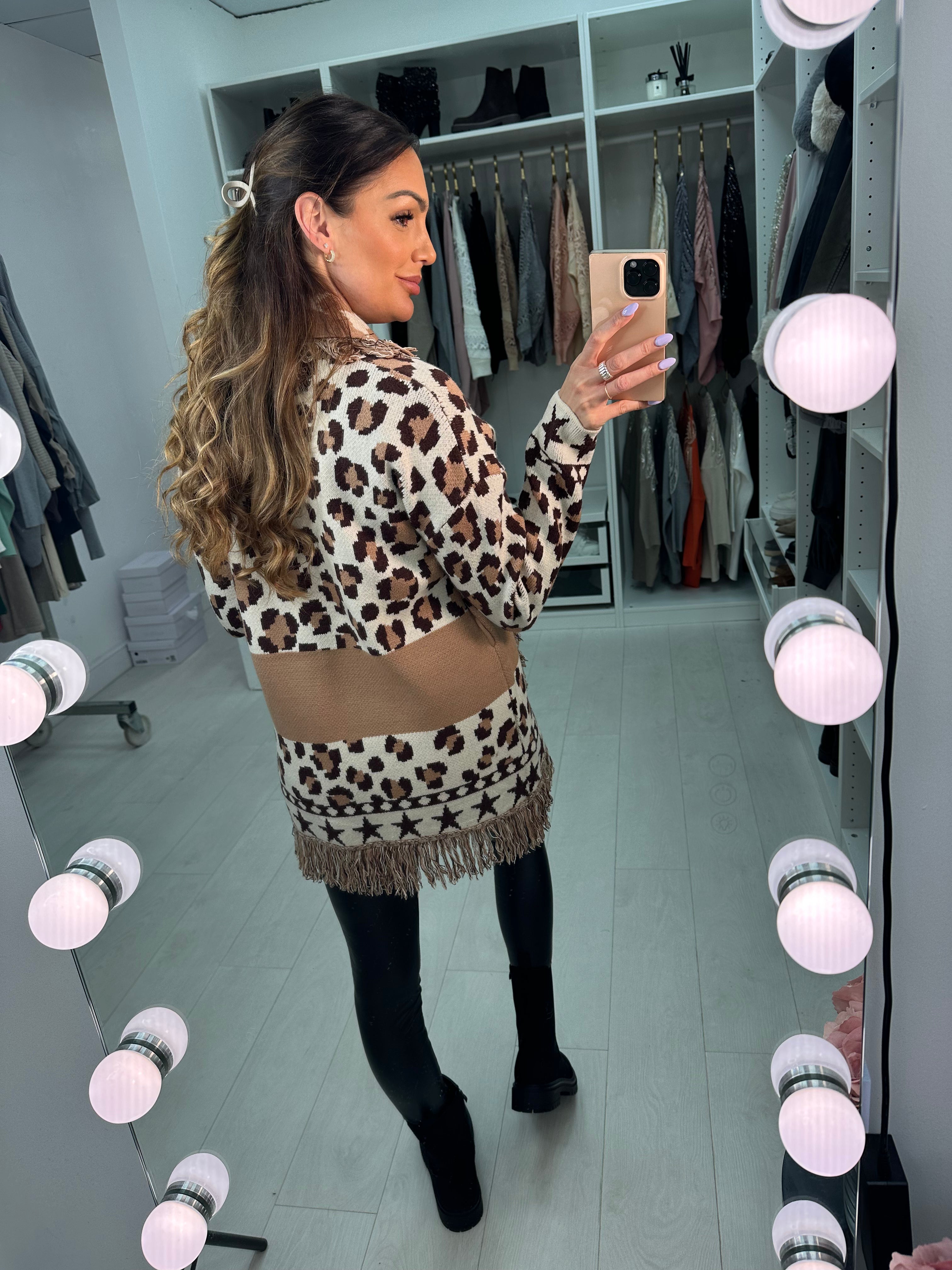 Rayan Cheetah Pattern Belted Cardigan